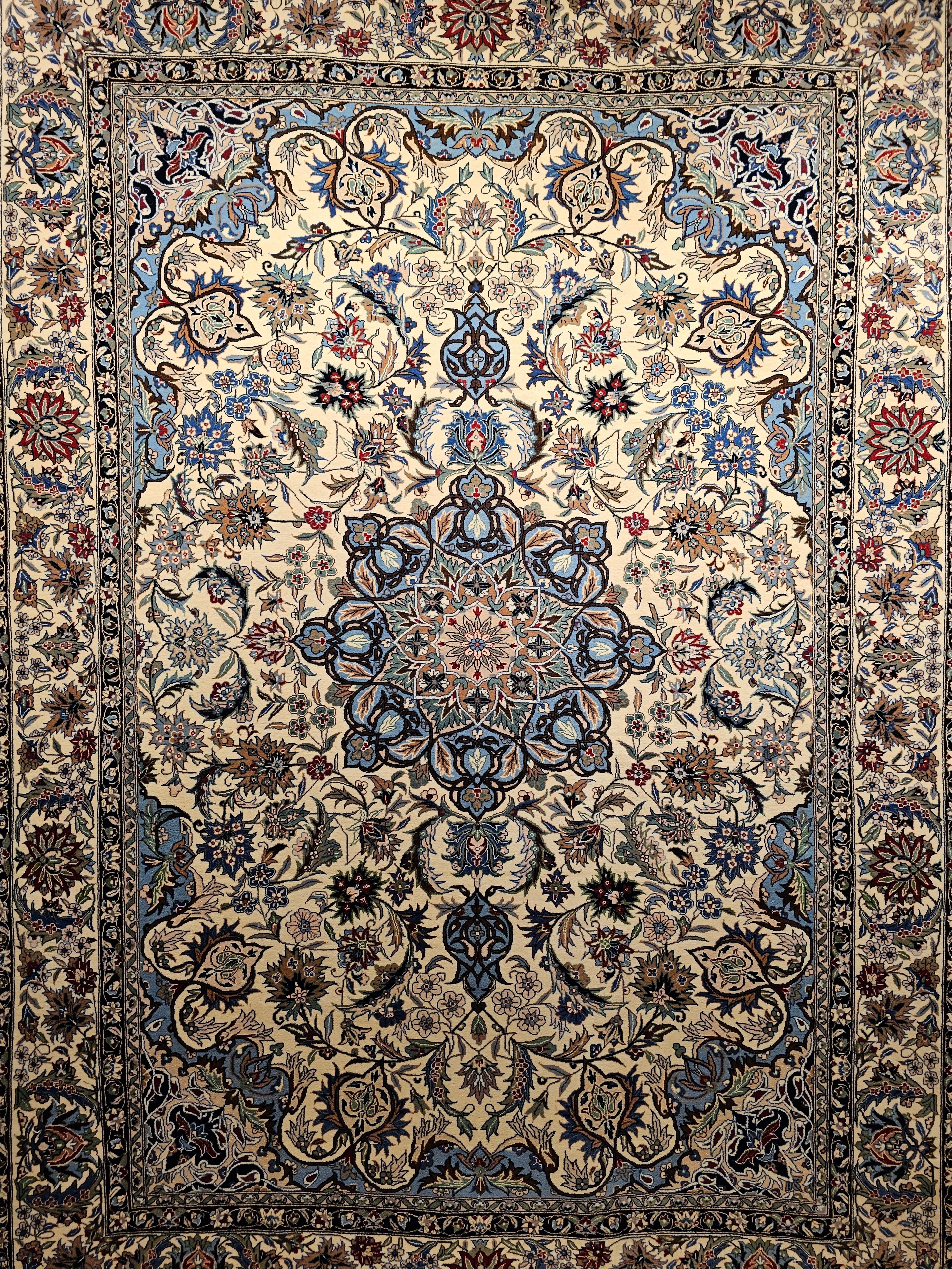 Vintage Tabriz Rug in Floral Design With French Blue, Green, and Ivory Colors In Excellent Condition For Sale In Barrington, IL