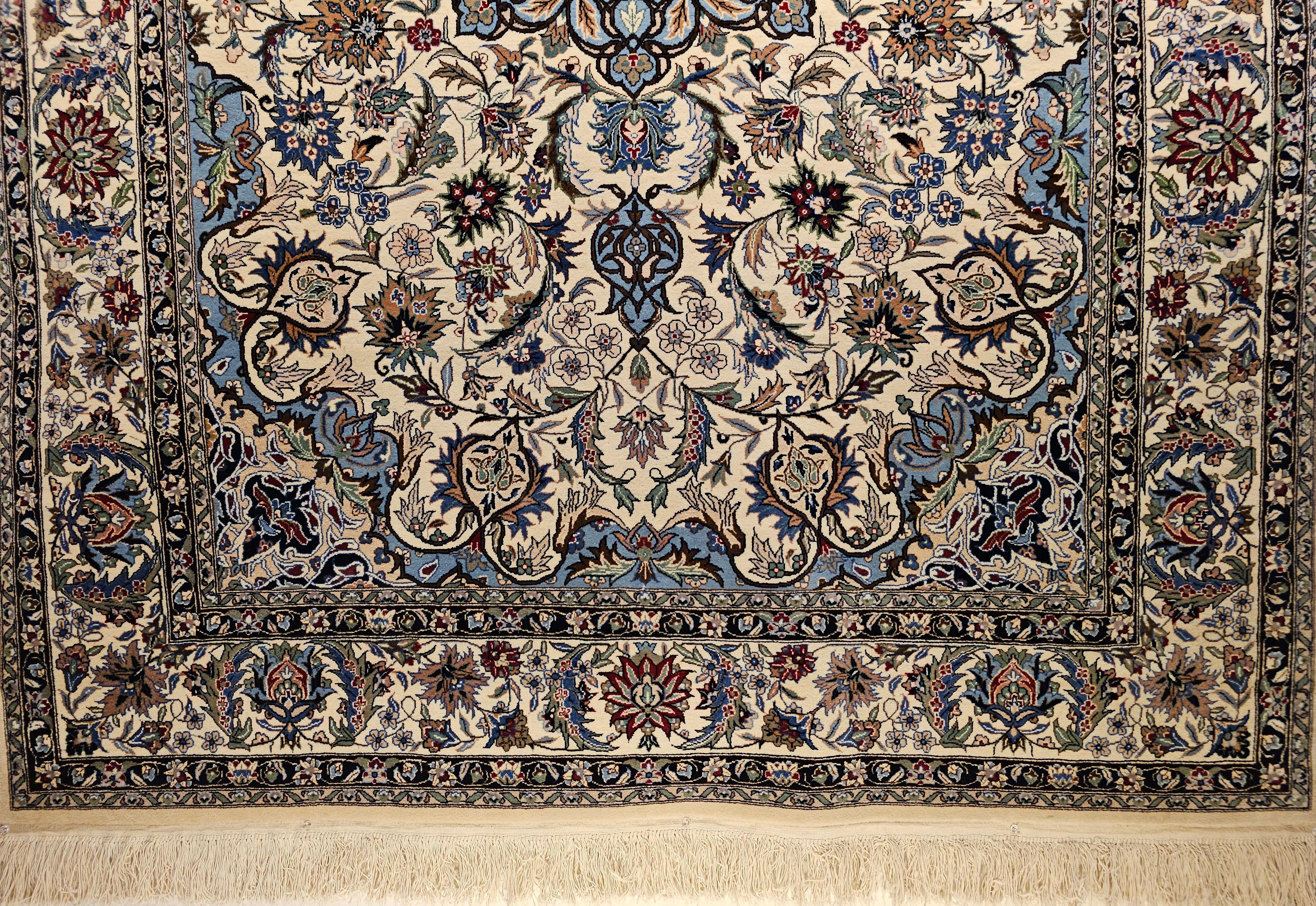 20th Century Vintage Tabriz Rug in Floral Design With French Blue, Green, and Ivory Colors For Sale