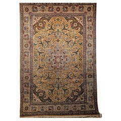 Vintage Persian Tabriz in a Floral Pattern in Camelhair, Green, Ivory, Pewter