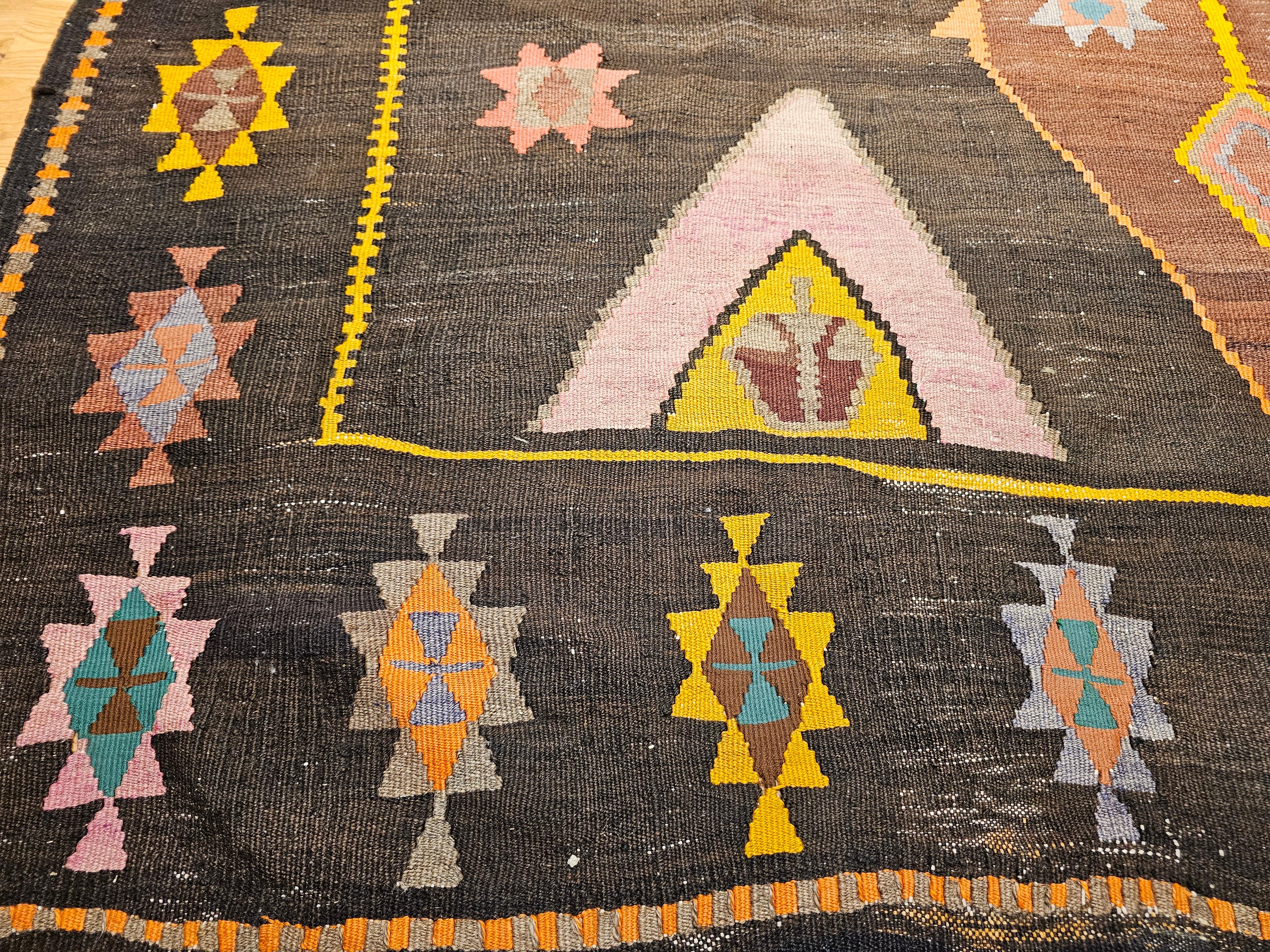 Vintage Room Size Turkish Kilim Rug in Chocolate and Brown For Sale 4