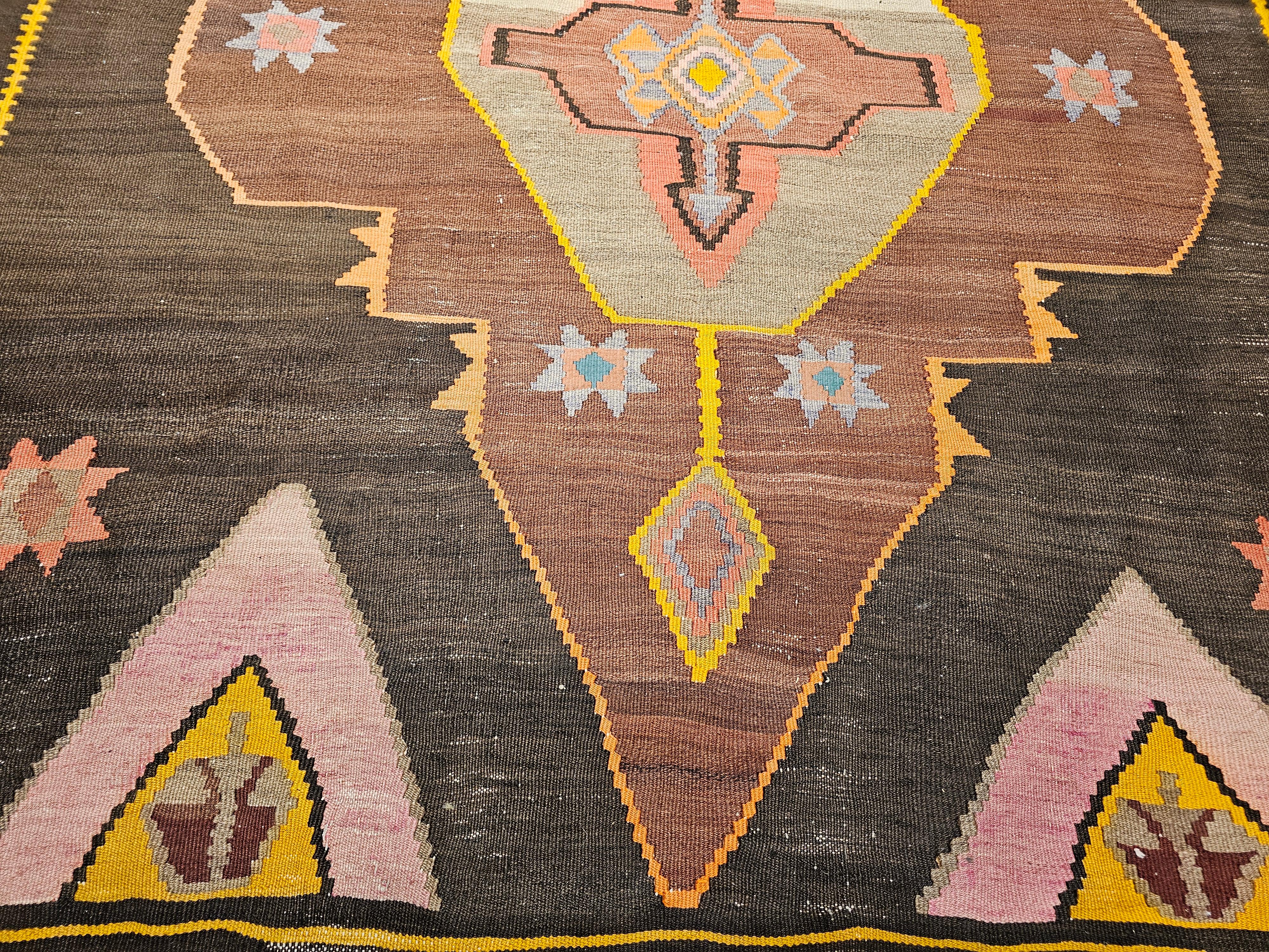 Vintage Room Size Turkish Kilim Rug in Chocolate and Brown For Sale 5
