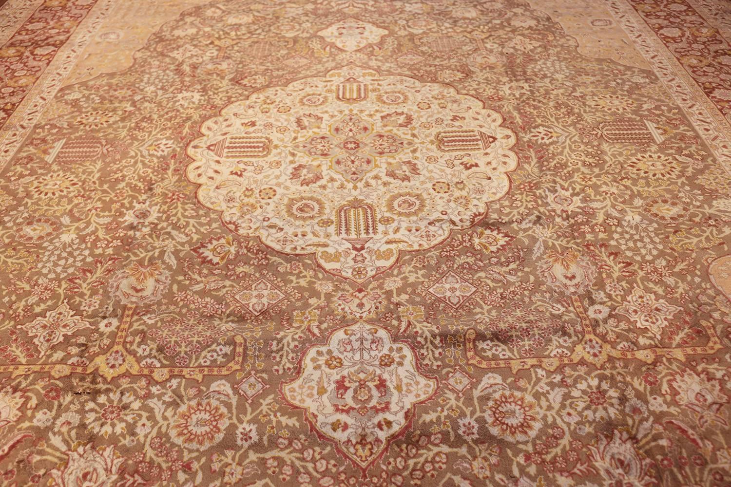 Hand-Knotted Vintage Room Sized Persian Tabriz Carpet. Size: 9 ft 9 in x 13 ft