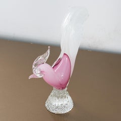 Vintage Rooster Sculpture silk pink Murano glass collectable Formia Murano Italy