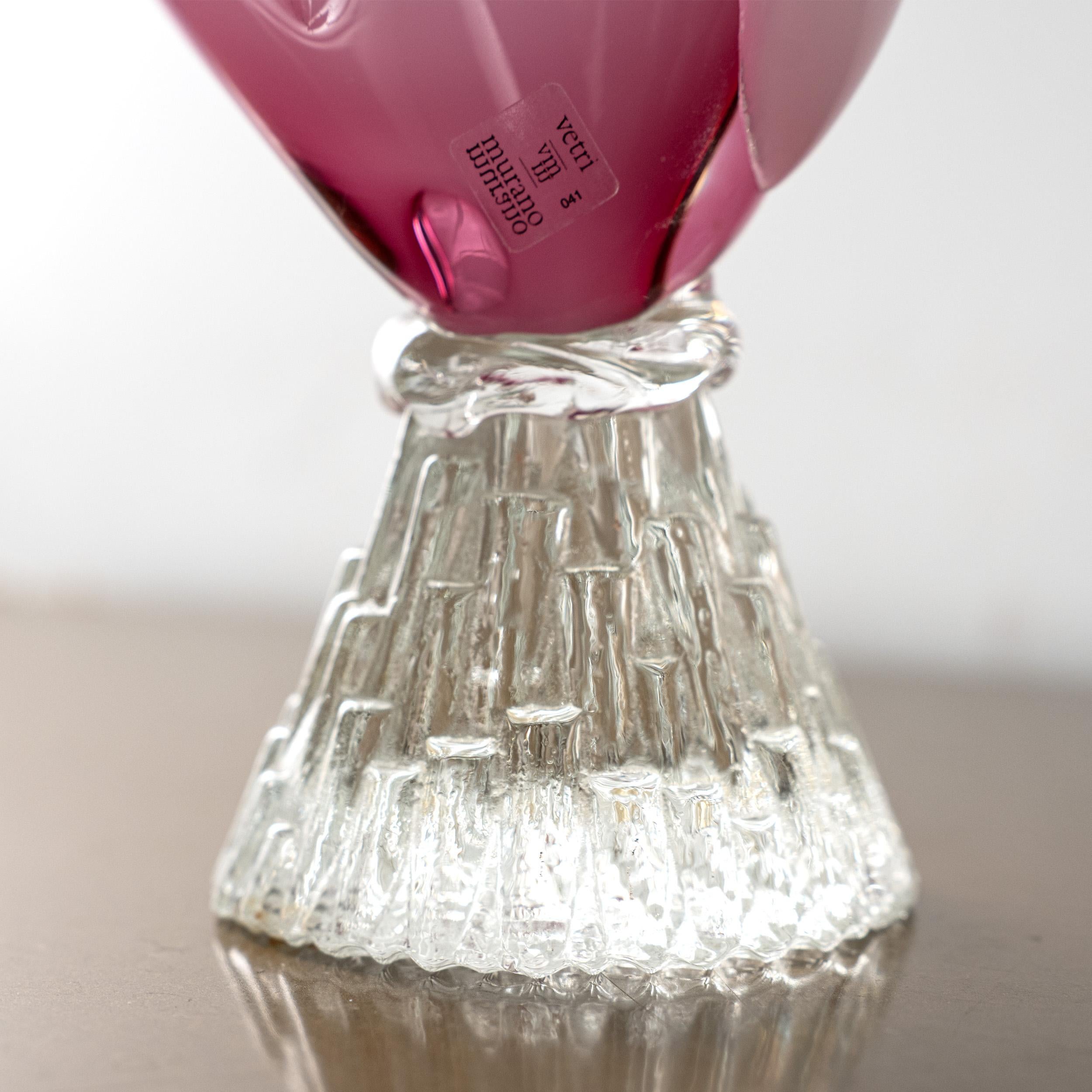 Vetro di Murano Gallo d'epoca Scultura in vetro di Murano rosa seta da collezione Formia Murano Italia in vendita