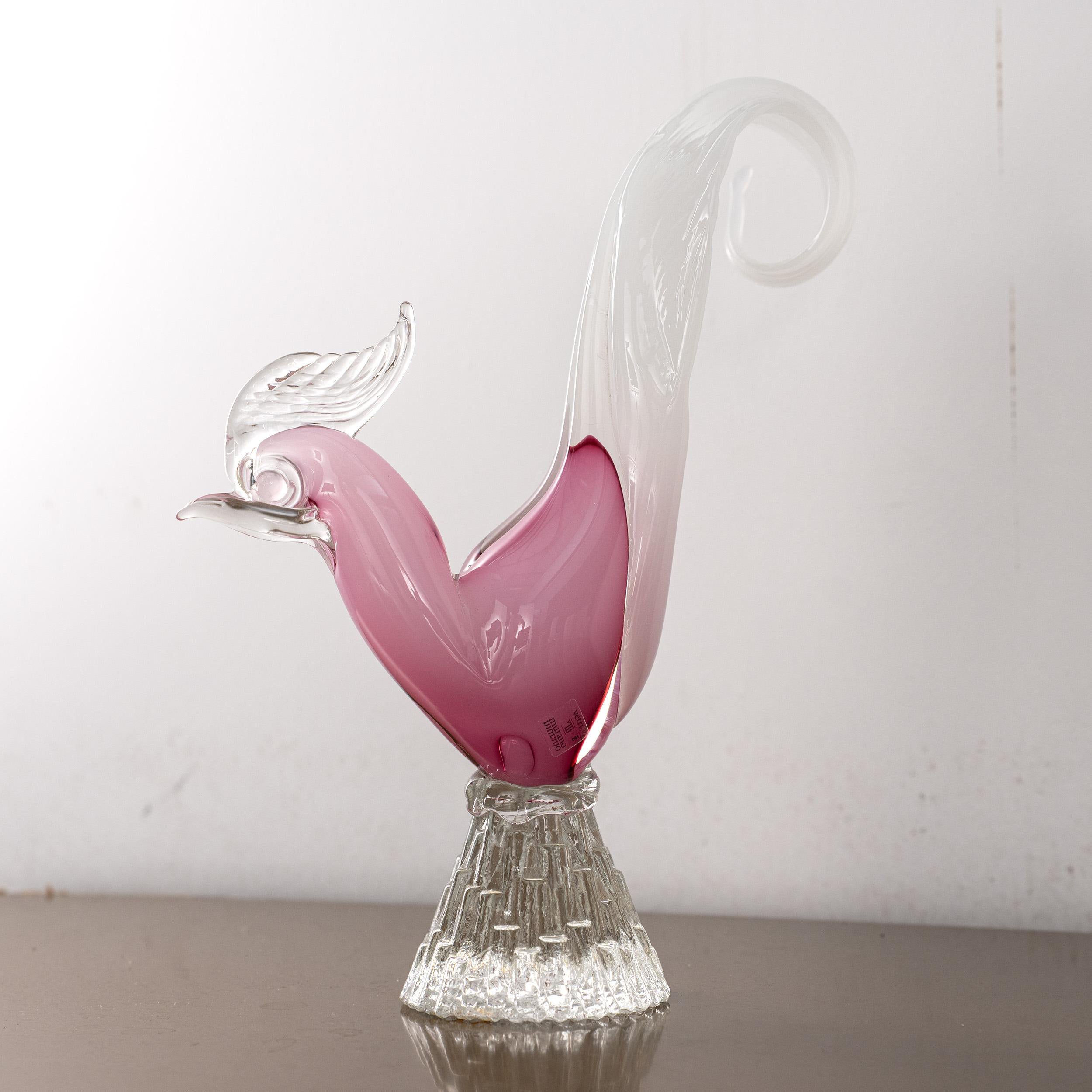 Gallo d'epoca Scultura in vetro di Murano rosa seta da collezione Formia Murano Italia in vendita 2