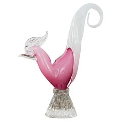 Vintage Rooster Sculpture silk pink Murano glass collectable Formia Murano Italy