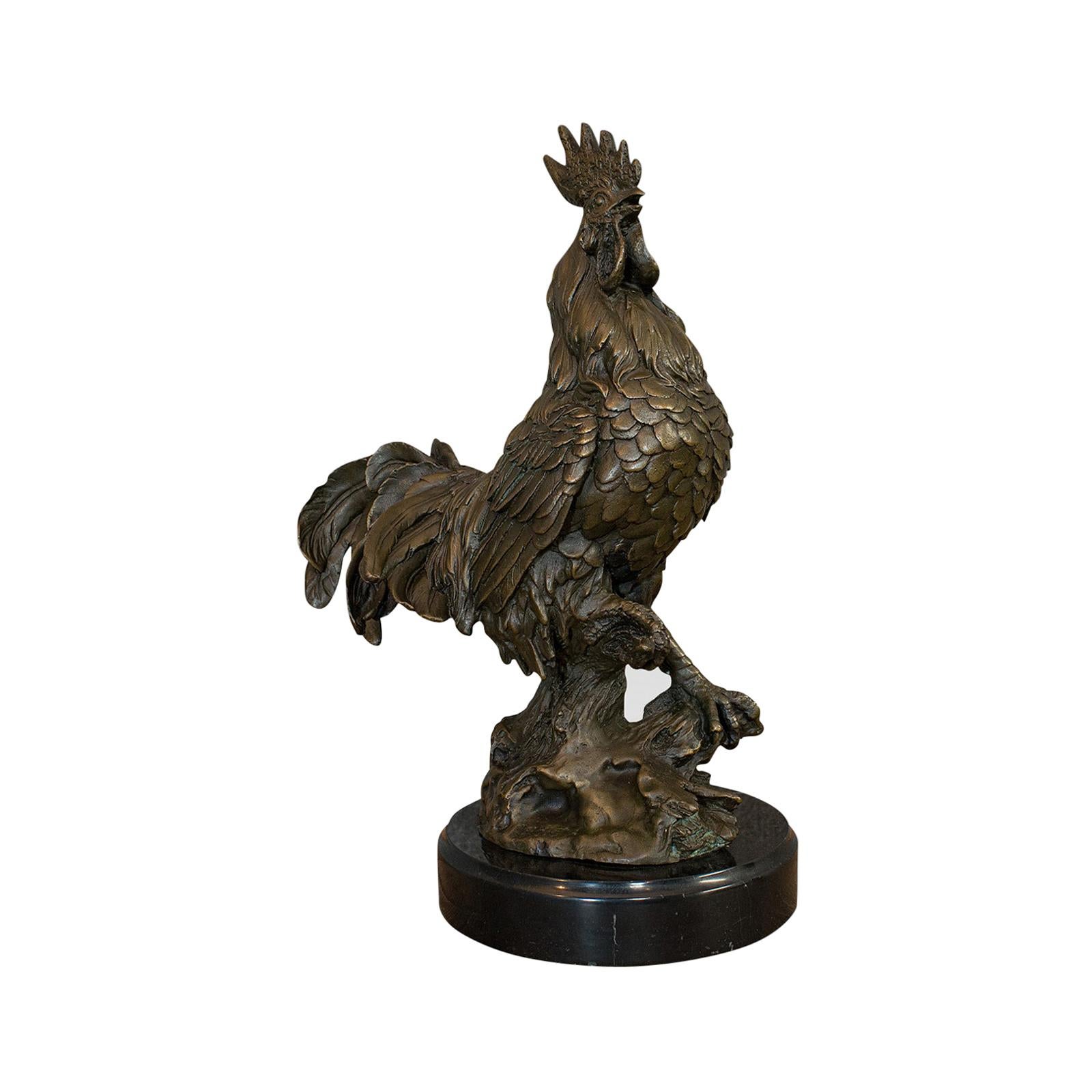 Vintage Rooster Statue, English, Bronze, Sculpture, Cockerel