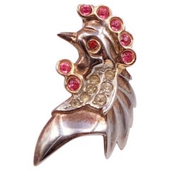 Vintage Rooster Sterling Tiny Brooch 1940s
