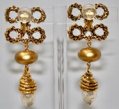 Vintage Rope and Pearl Clip Earrings