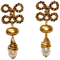 Vintage Rope and Pearl Clip Earrings