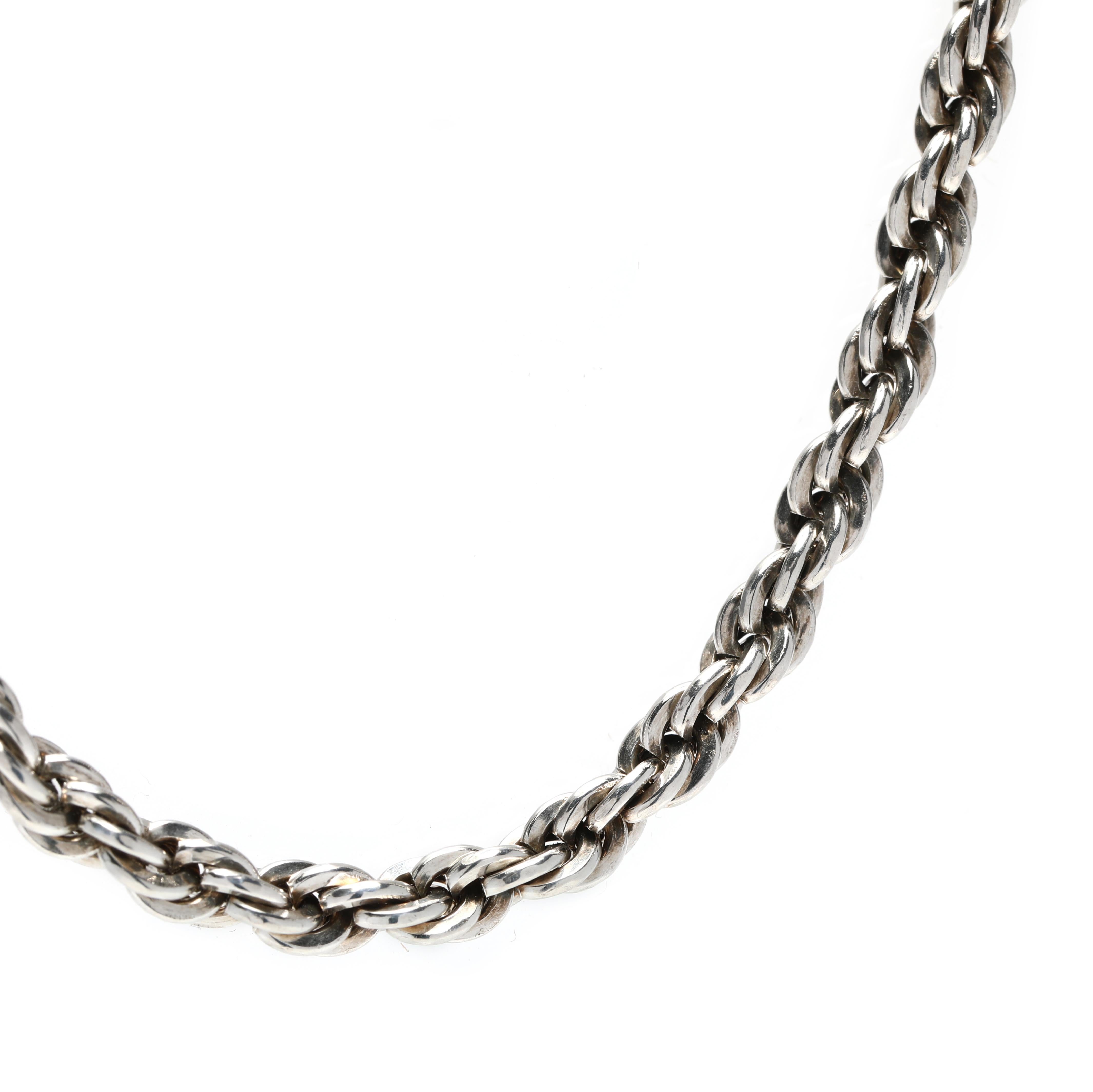 Complete your look with this timeless vintage rope chain necklace. Crafted in sterling silver, this stunning necklace features a medium rope chain design with a length of 24 inches. The perfect addition to any outfit, this statement rope chain