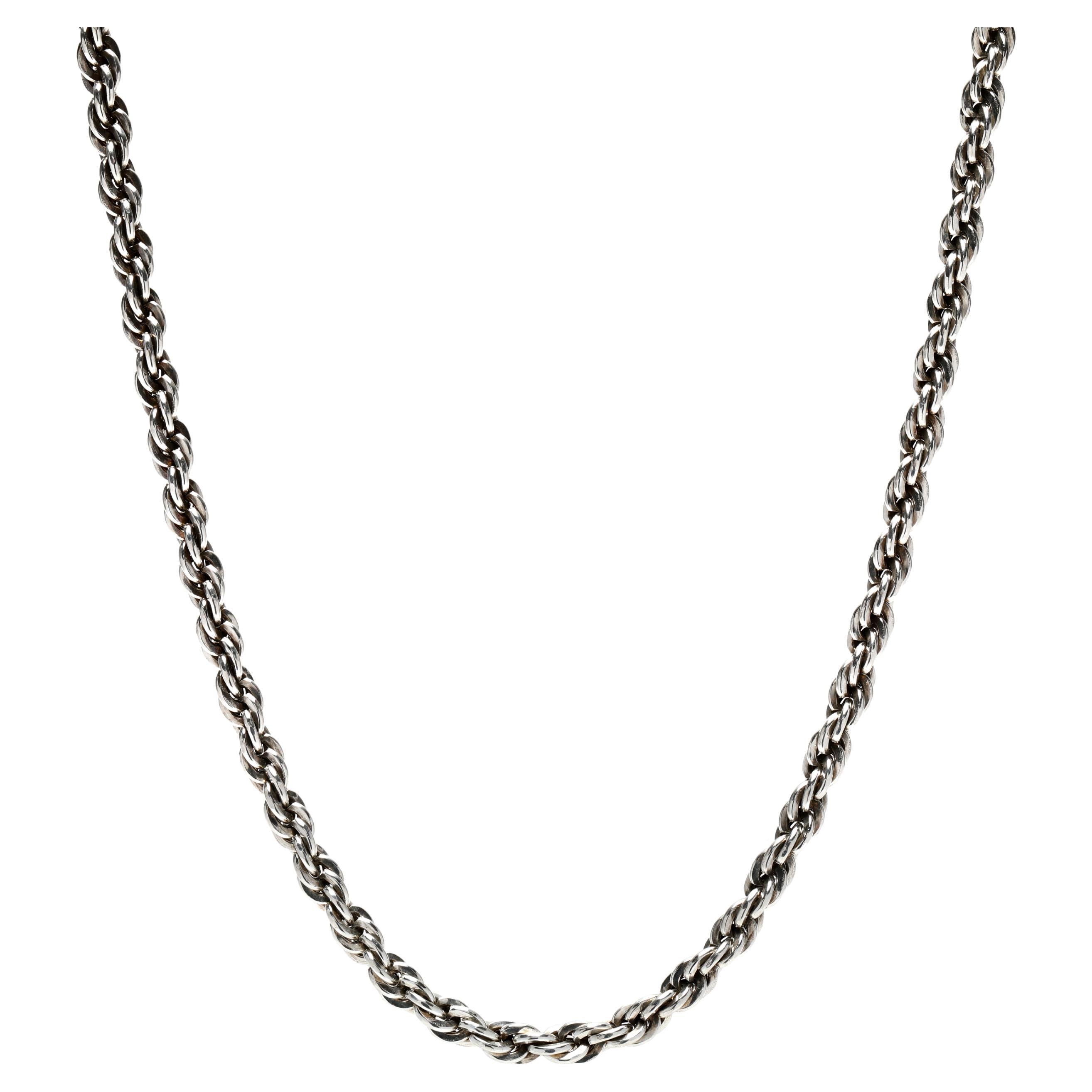 Vintage Rope Chain Necklace, Sterling Silver, Medium Rope