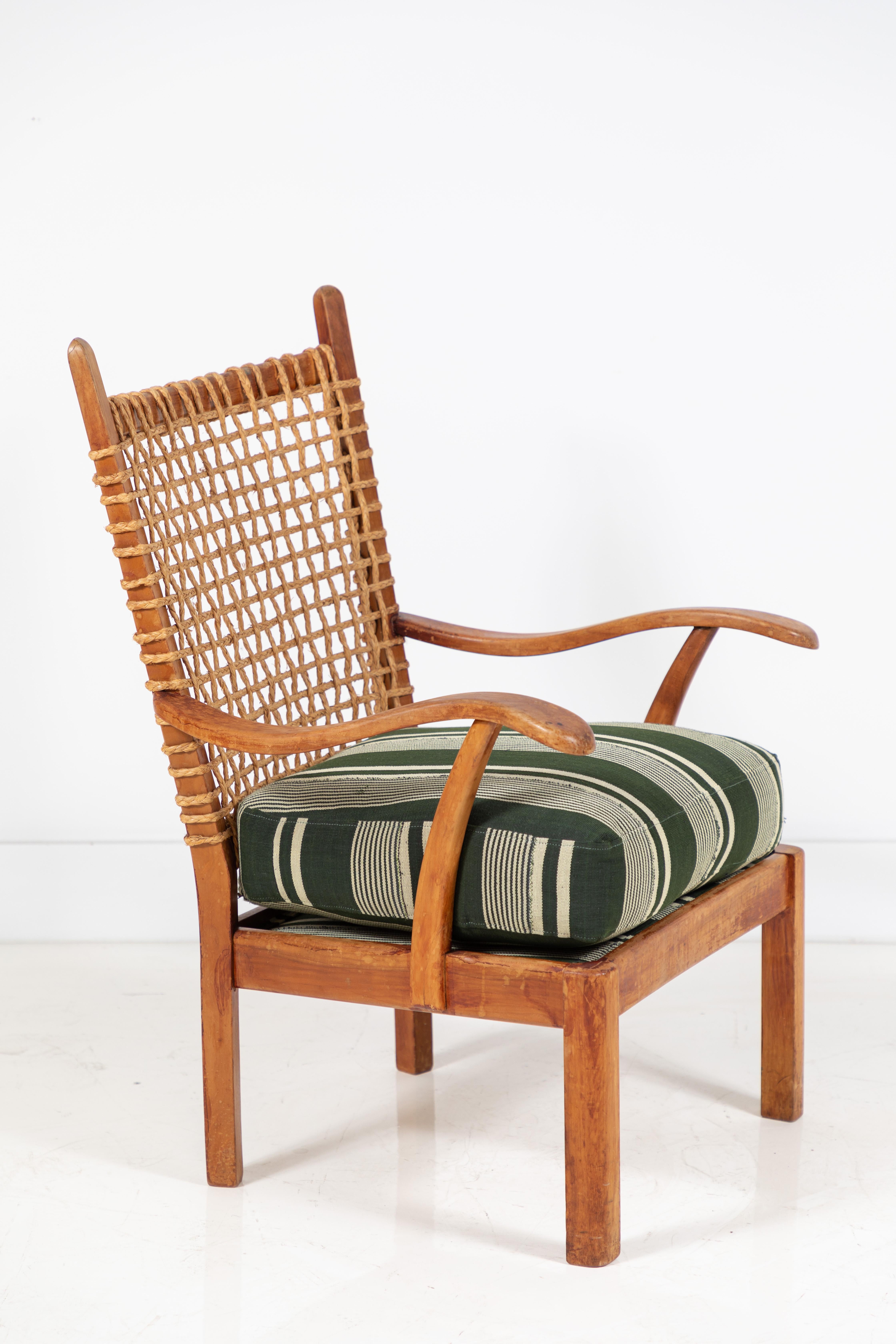 Vintage Rope Chair with Green Cushion In Good Condition In Los Angeles, CA