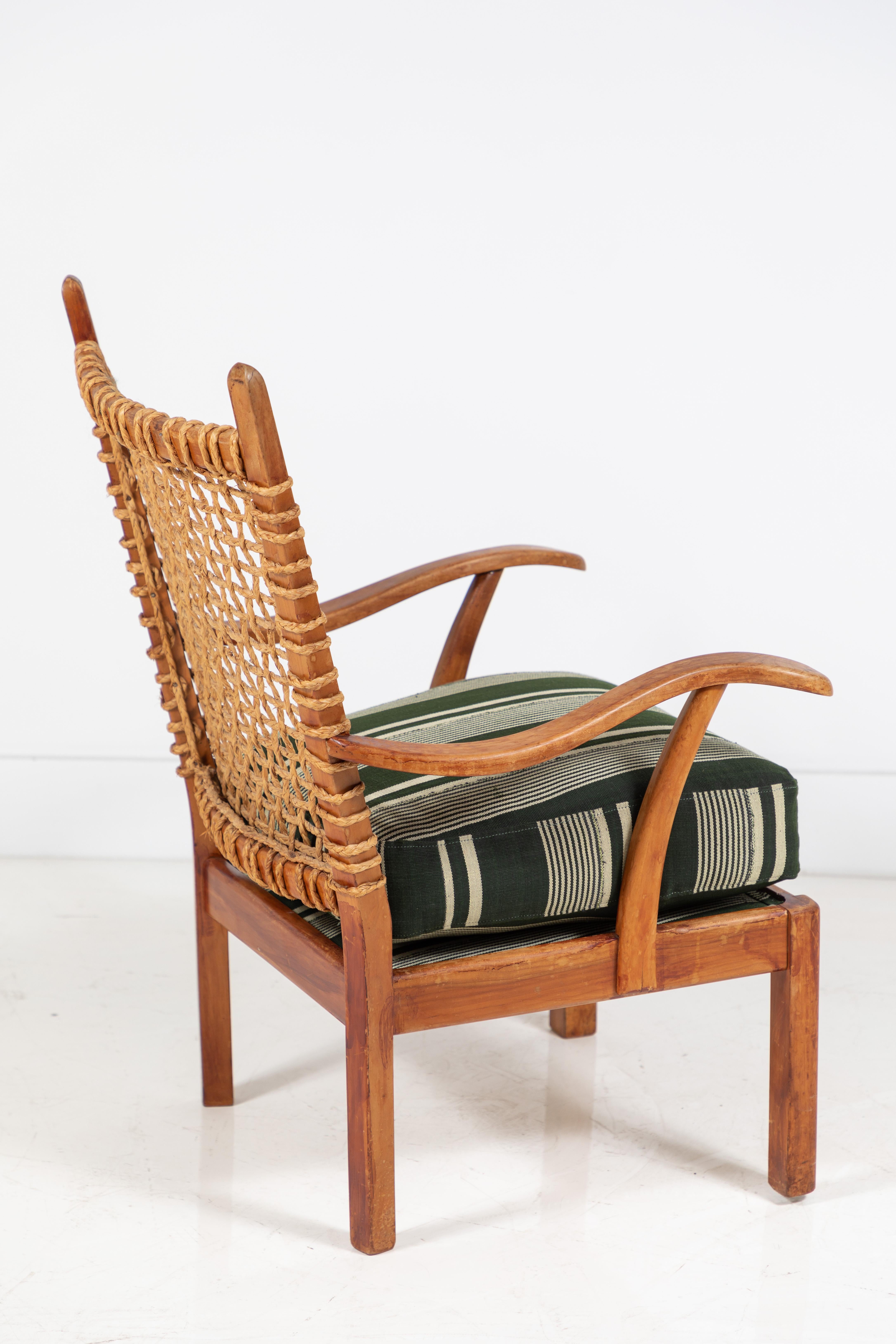 Mid-20th Century Vintage Rope Chair with Green Cushion