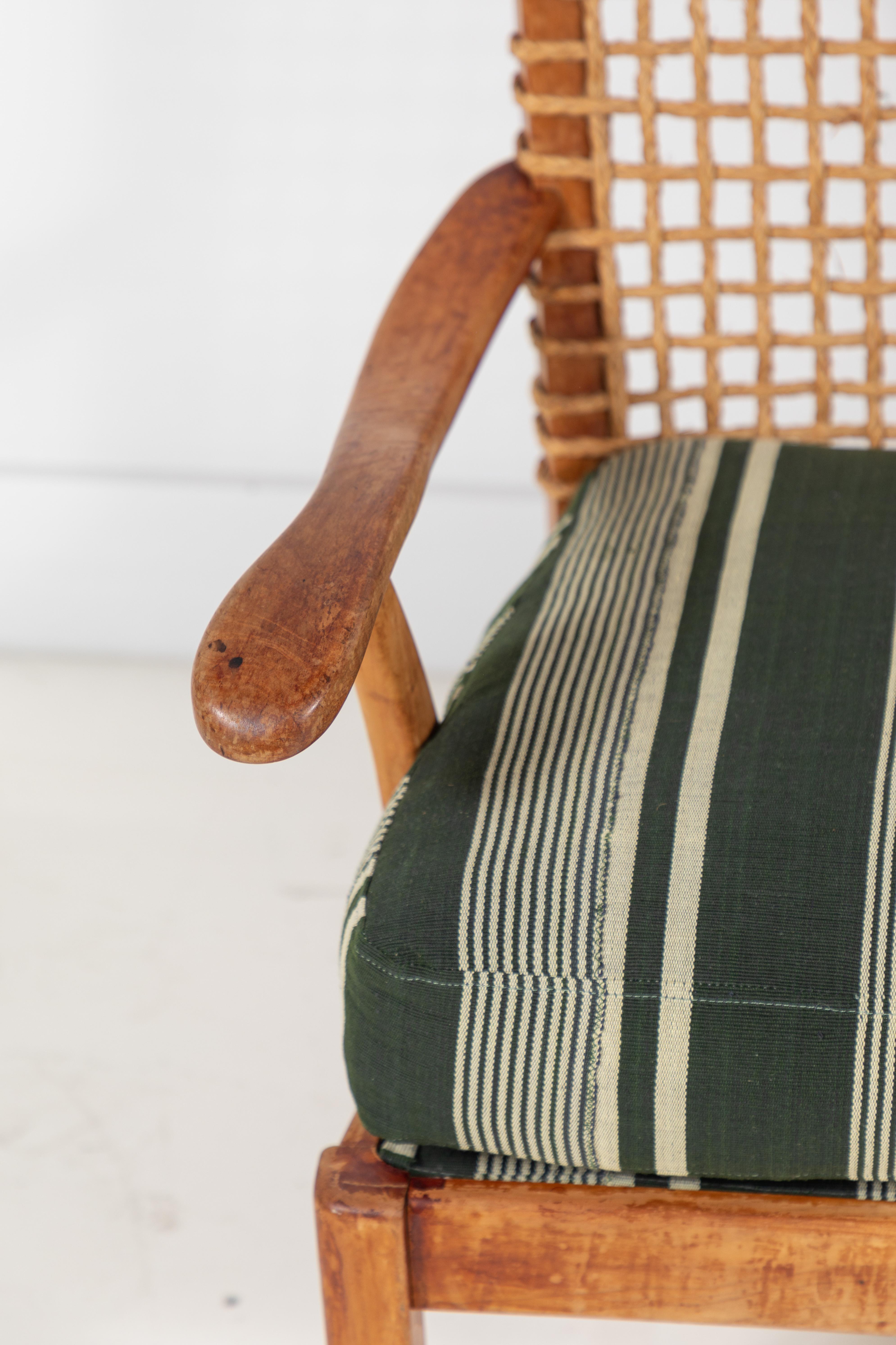 Vintage Rope Chair with Green Cushion 3