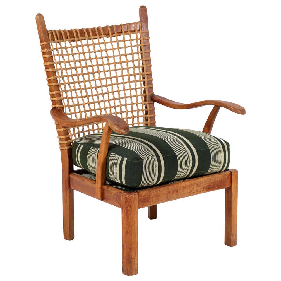 Vintage Rope Chair with Green Cushion at 1stDibs