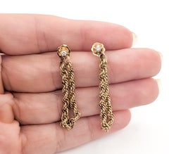 Vintage Rope Dangle Diamond Earrings in 14k Yellow Gold