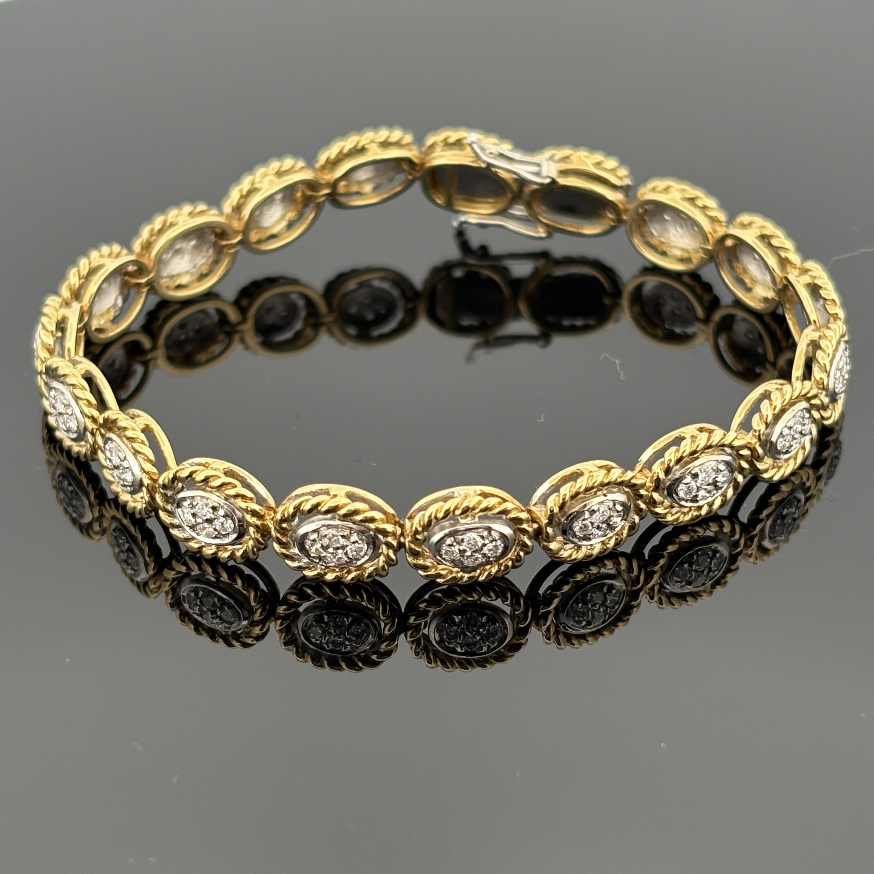 Vintage Rope Motif Diamond Link Armband 18k (Rundschliff) im Angebot