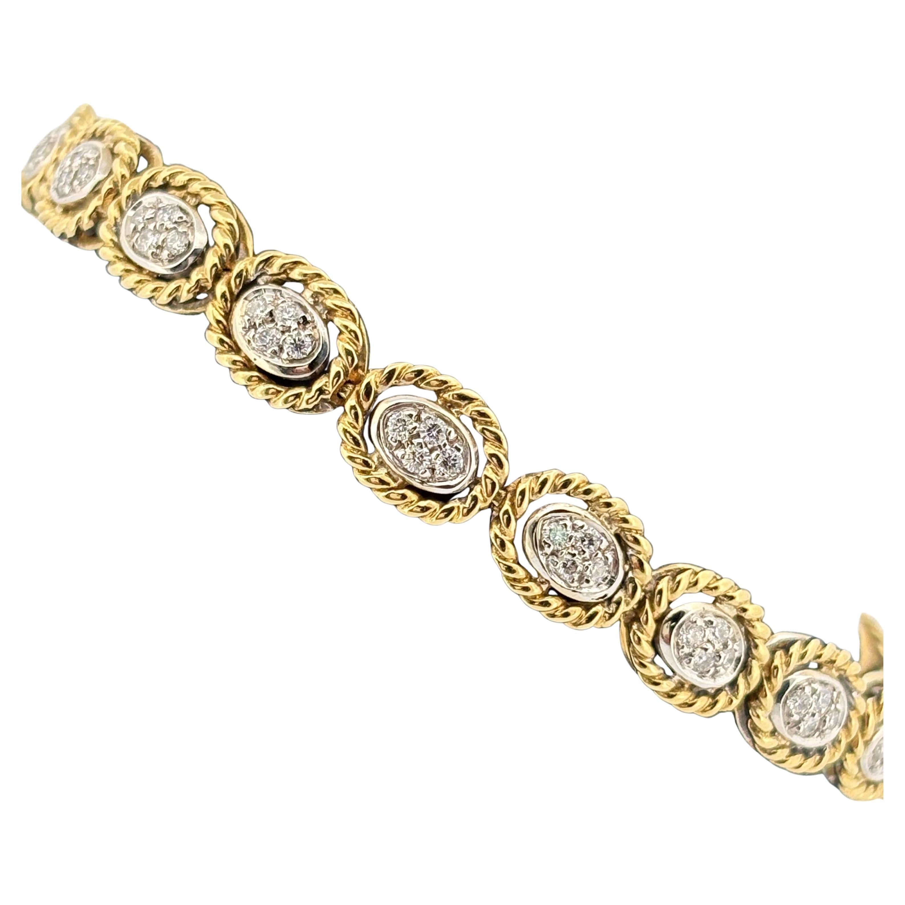 Vintage Rope Motif Diamond Link Armband 18k im Angebot