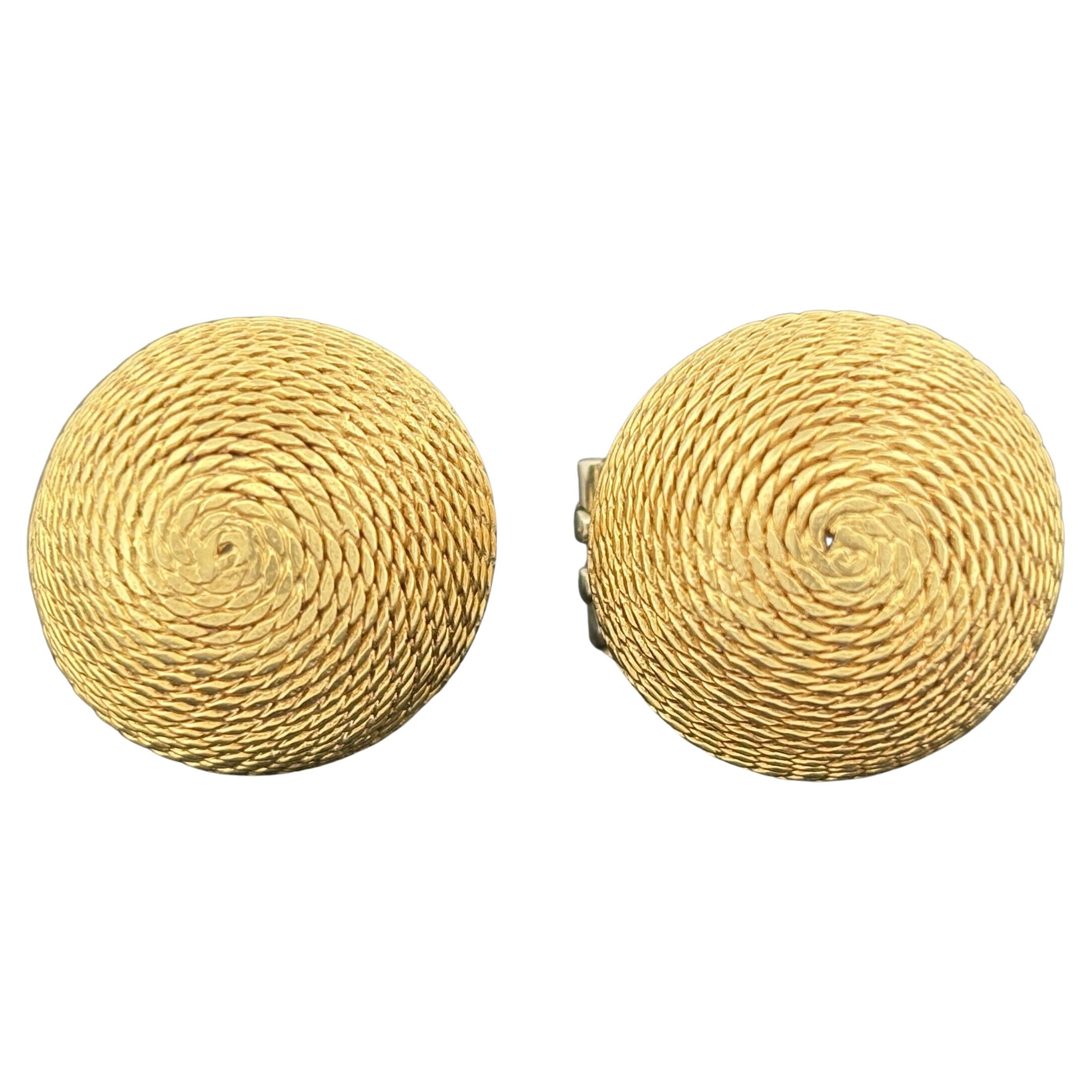 Vintage Rope Motif Dome Earrings 18k Yellow Gold - Italy