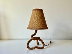 Vintage rope table lamp by Audoux Minet, France c.1950