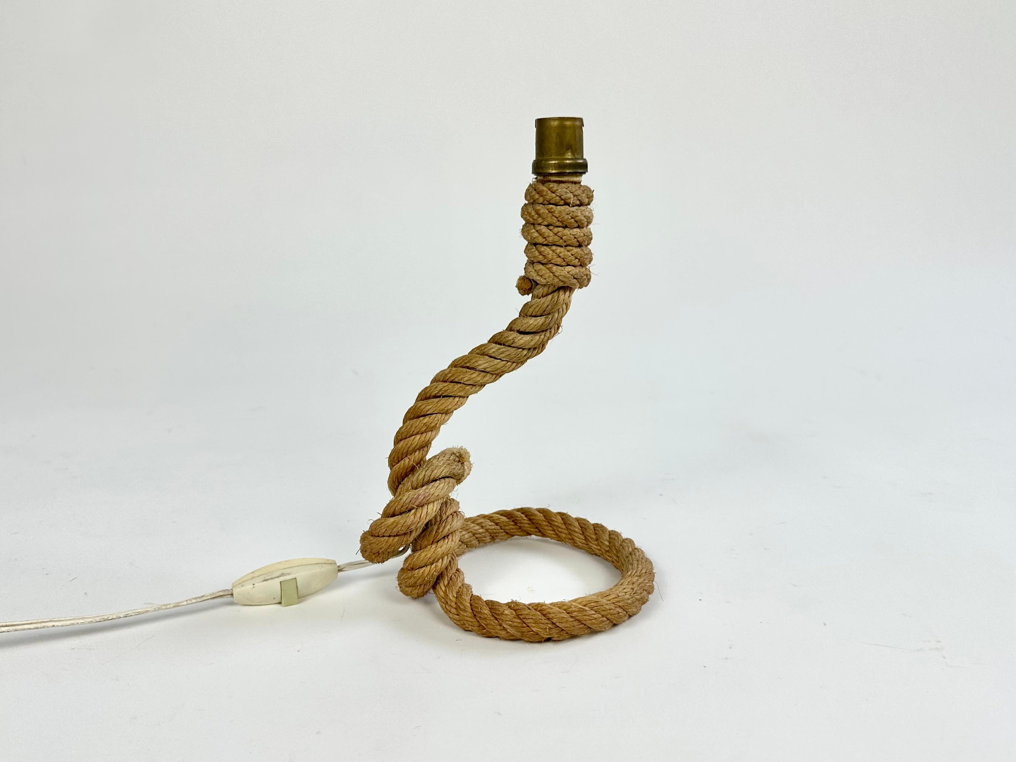 French Vintage rope table lamp by Audoux Minet, France c.1950 For Sale