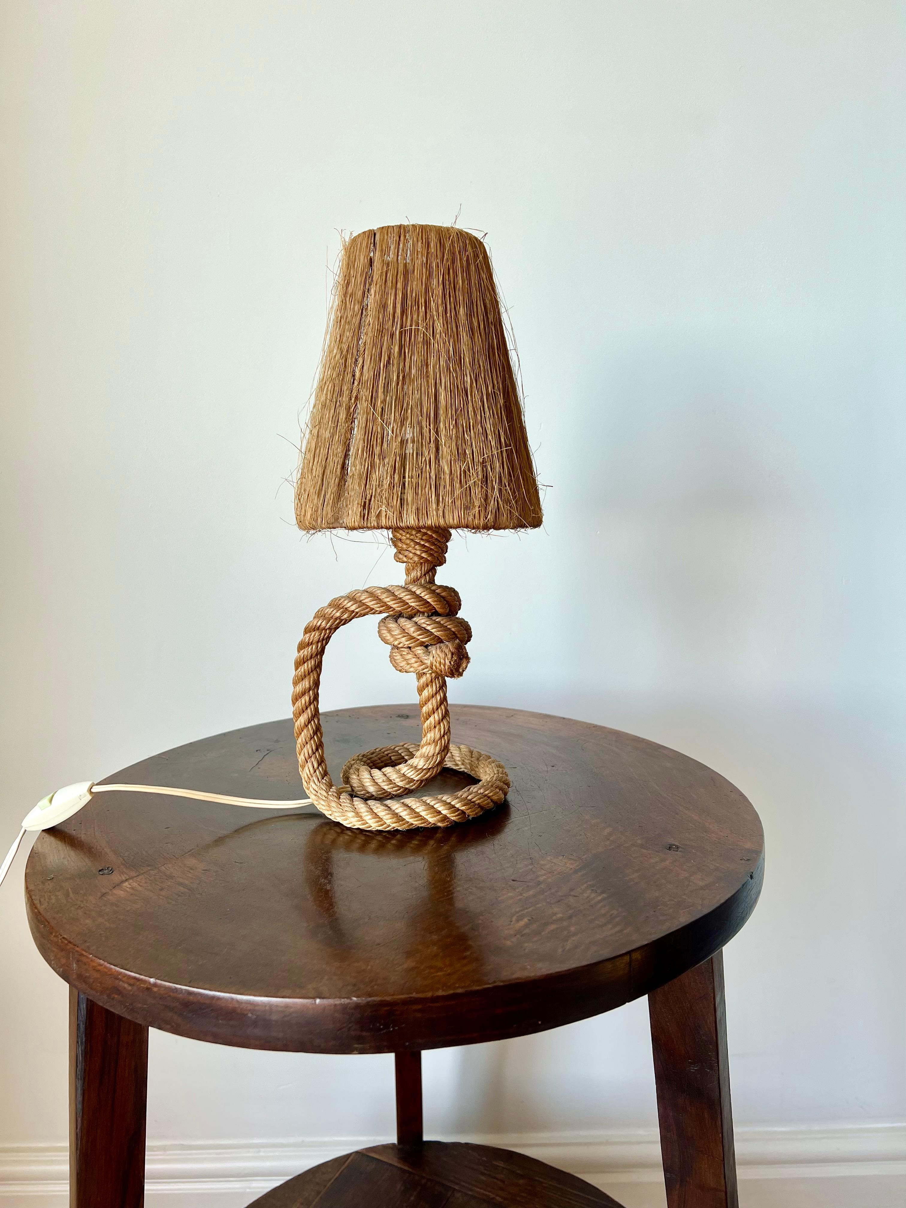 French Vintage rope table lamp by Audoux & Minet, France c.1950 For Sale