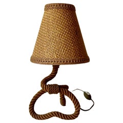 Vintage rope table lamp by Audoux Minet, France c.1950