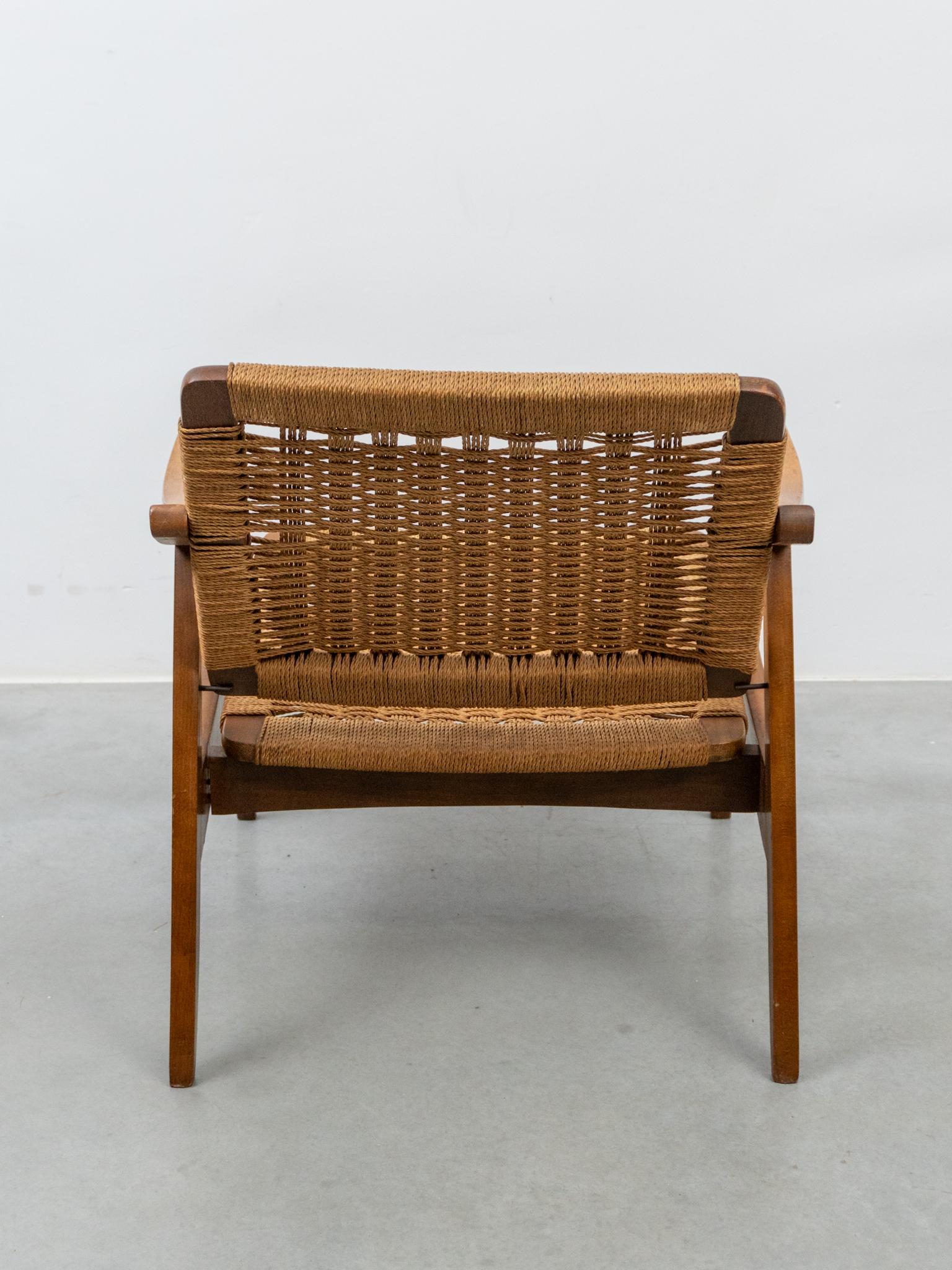 Silla de salón vintage tejida con cuerda al estilo de Hans Wegner en venta 1
