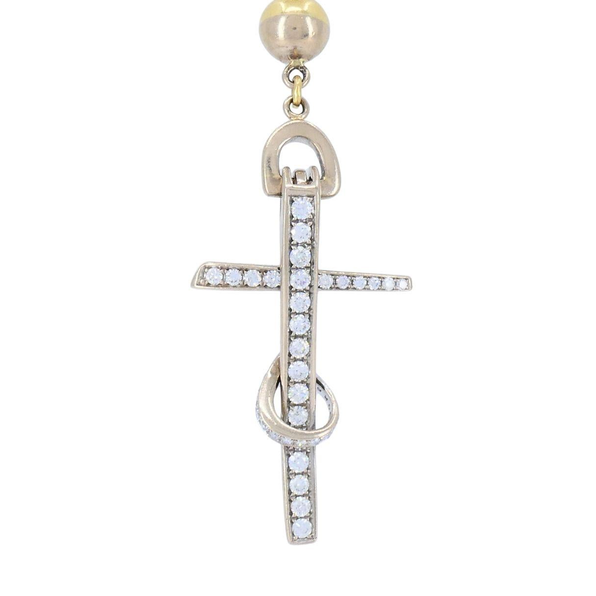 Vintage Rosary 18k Two Tone Gold Diamond Necklace For Sale 1