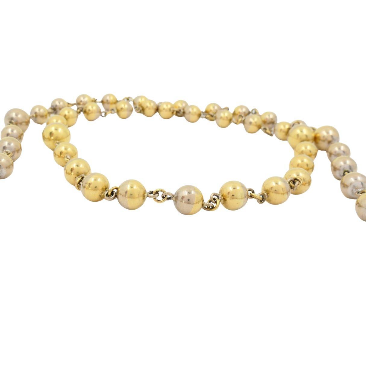 Vintage Rosary 18k Two Tone Gold Diamond Necklace For Sale 3