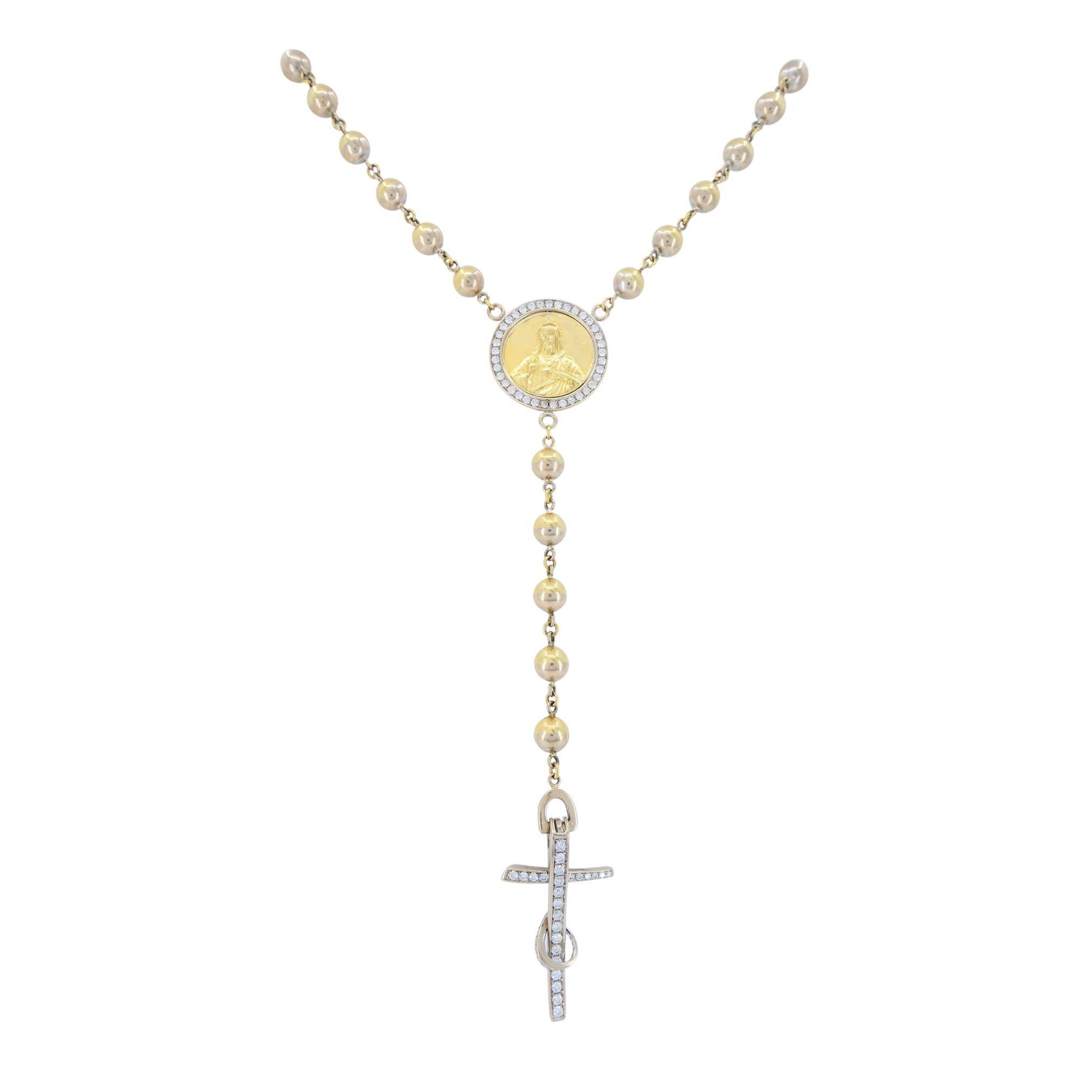 Collana vintage con rosario in oro bicolore 18k e diamanti