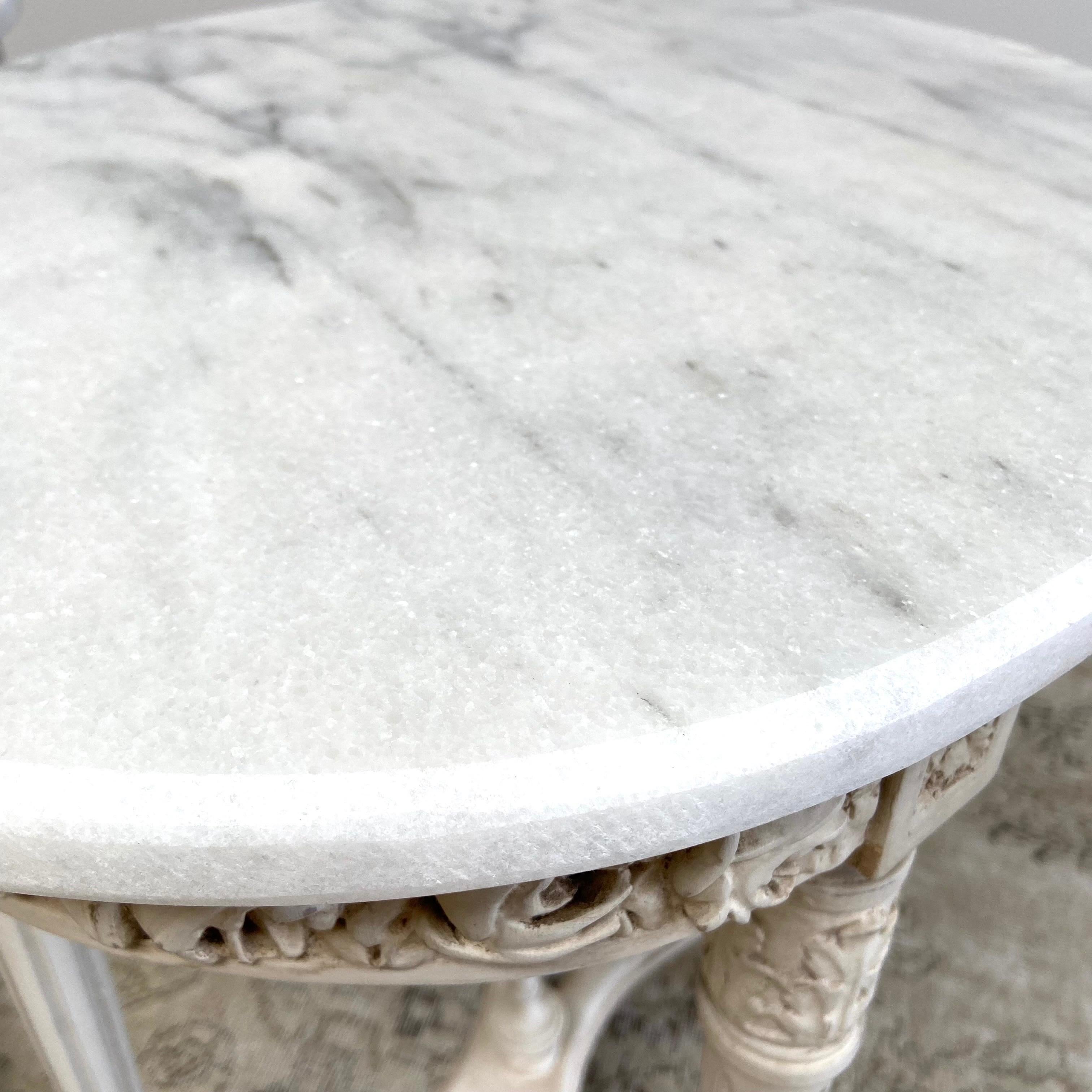 Vintage Rose Carved Oval Side Table with Marble Top 6
