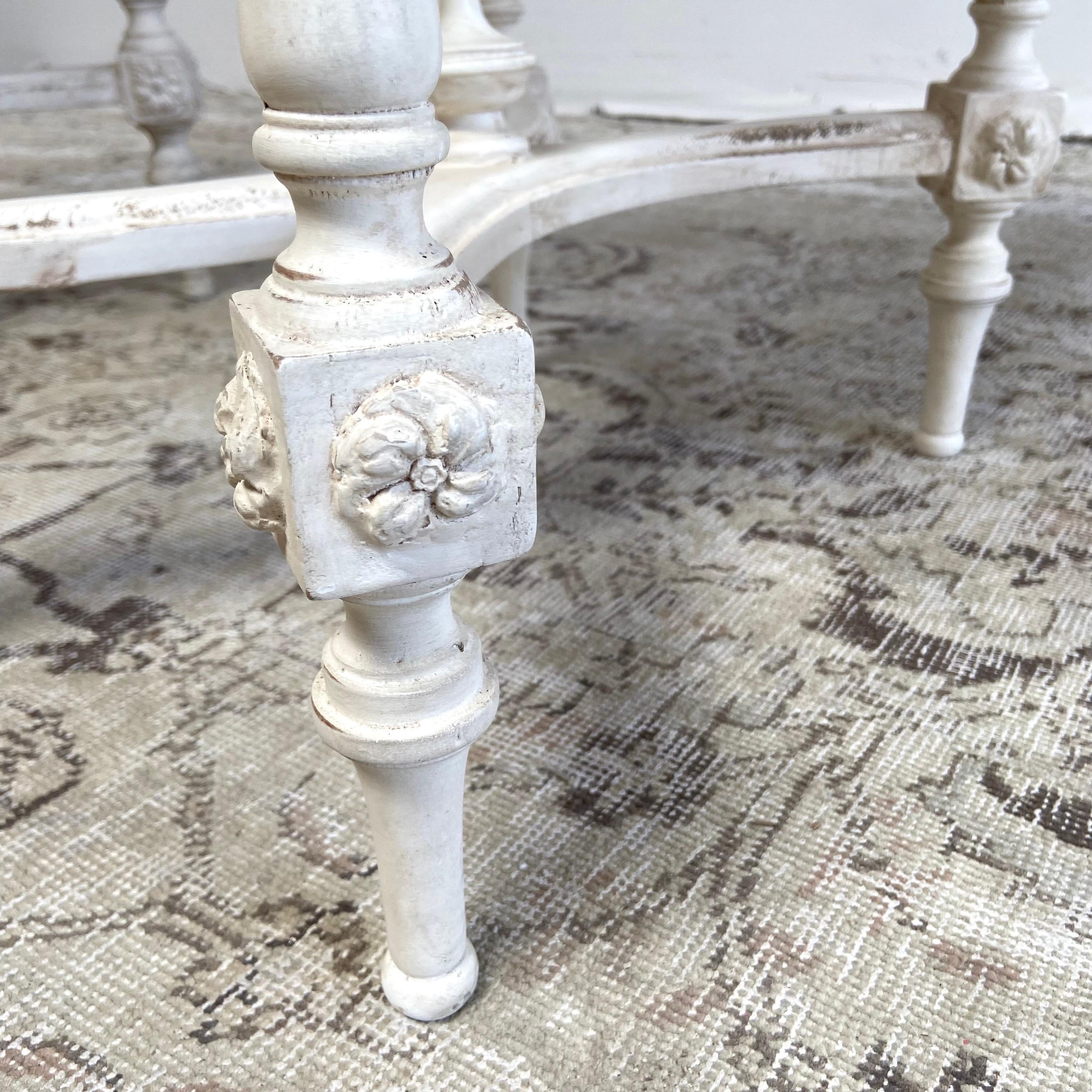 Vintage Rose Carved Oval Side Table with Marble Top 5