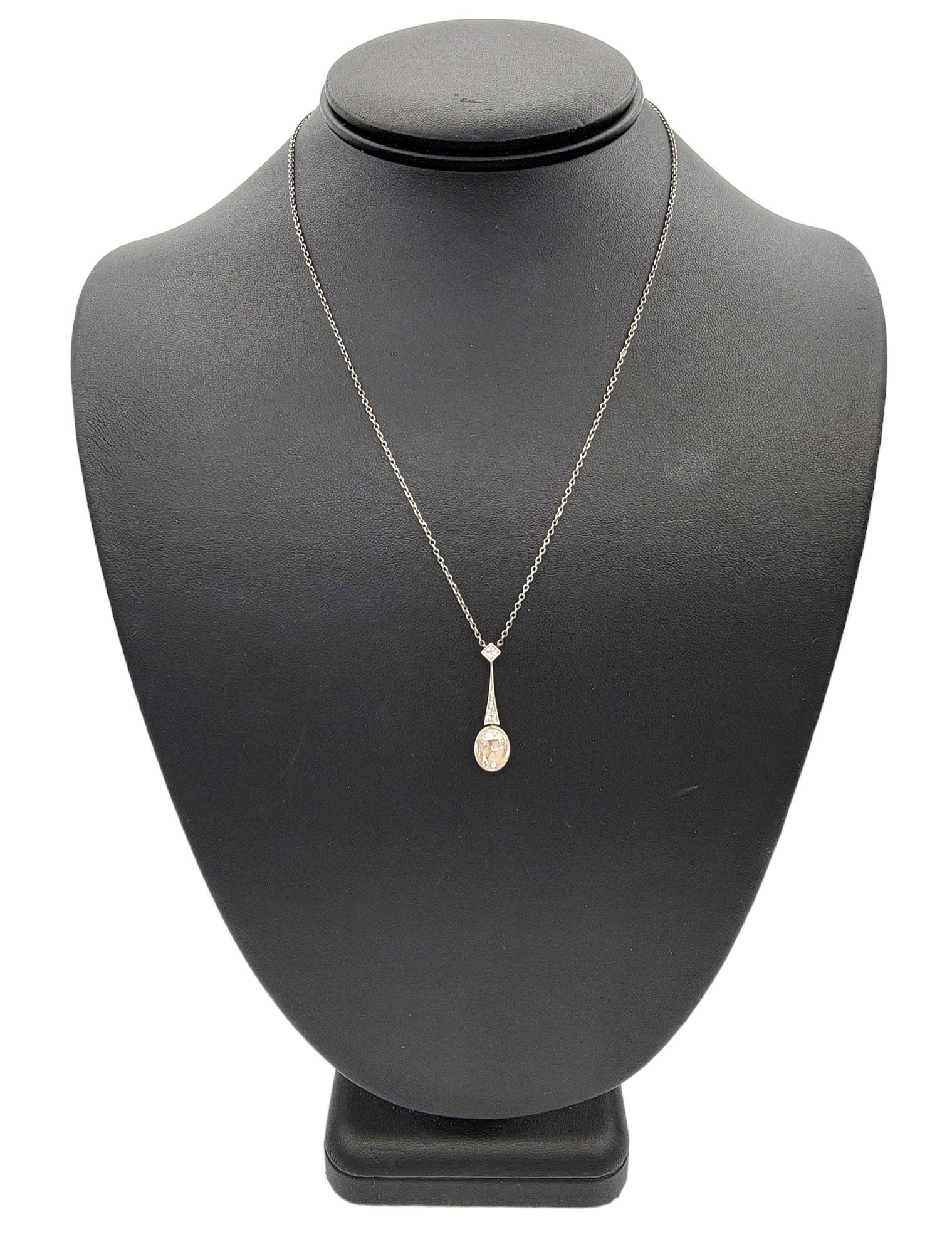 Vintage Rose Checkered Oval Cut Diamond Pendant Necklace in 14K Gold and Silver For Sale 3