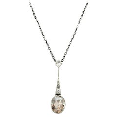 Antique Rose Checkered Oval Cut Diamond Pendant Necklace in 14K Gold and Silver