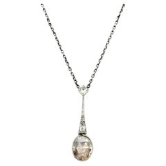 Vintage Rose Checkered Oval Cut Diamond Pendant Necklace in 14K Gold and Silver