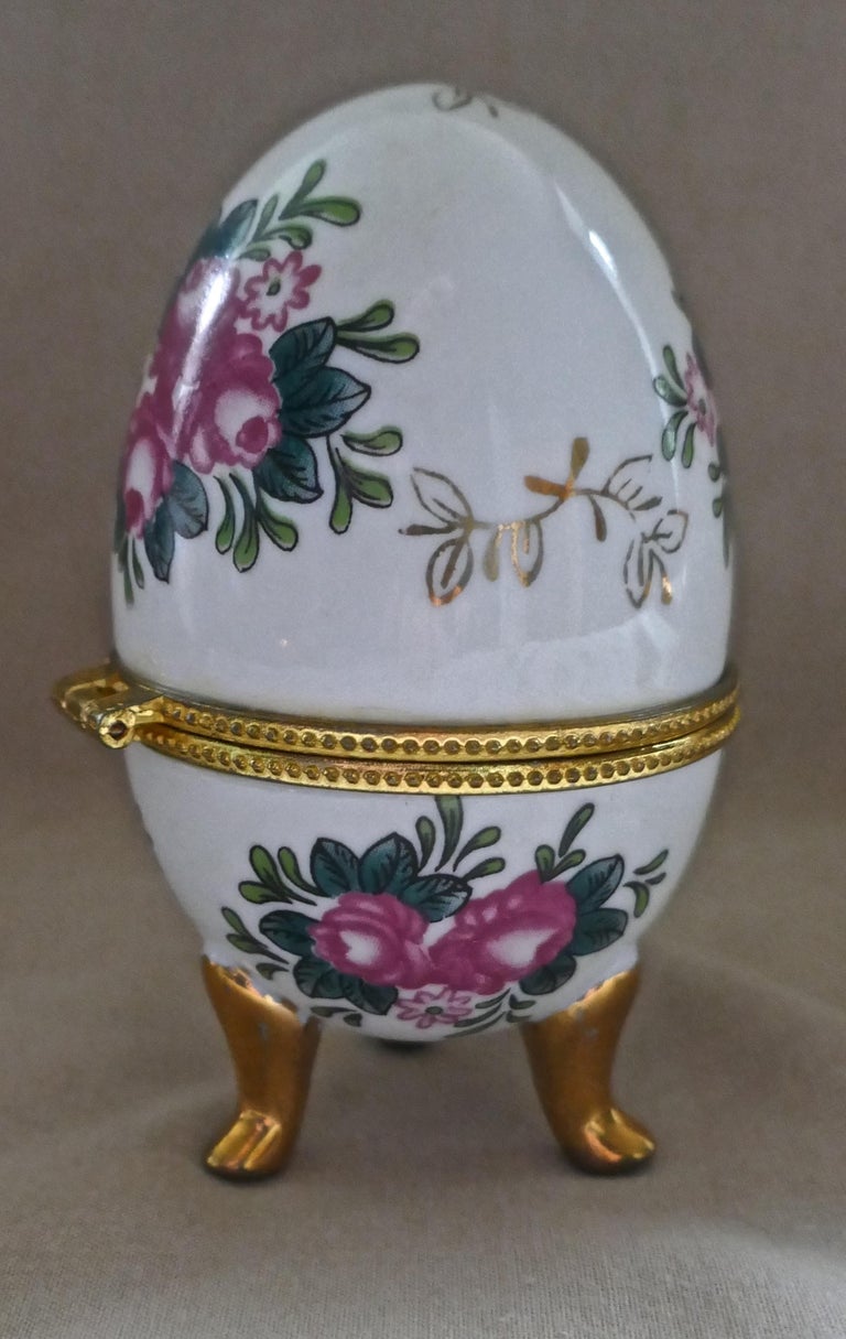 Vintage Rose Chintz Egg Shaped Ceramic Trinket Box with Hinged Lid For Sale at 1stDibs egg