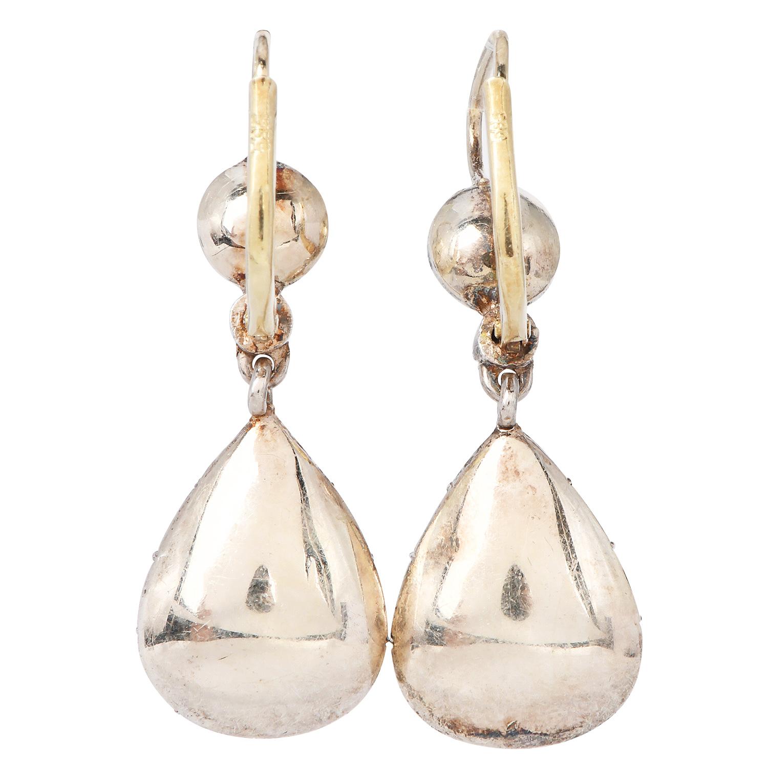 Pendientes colgantes vintage de oro con diamantes talla rosa de 7,80 quilates Corte rosa en venta