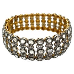 Vintage Rose Cut and Round Diamond 5 Row Gold and Sterling Silver Bracelet