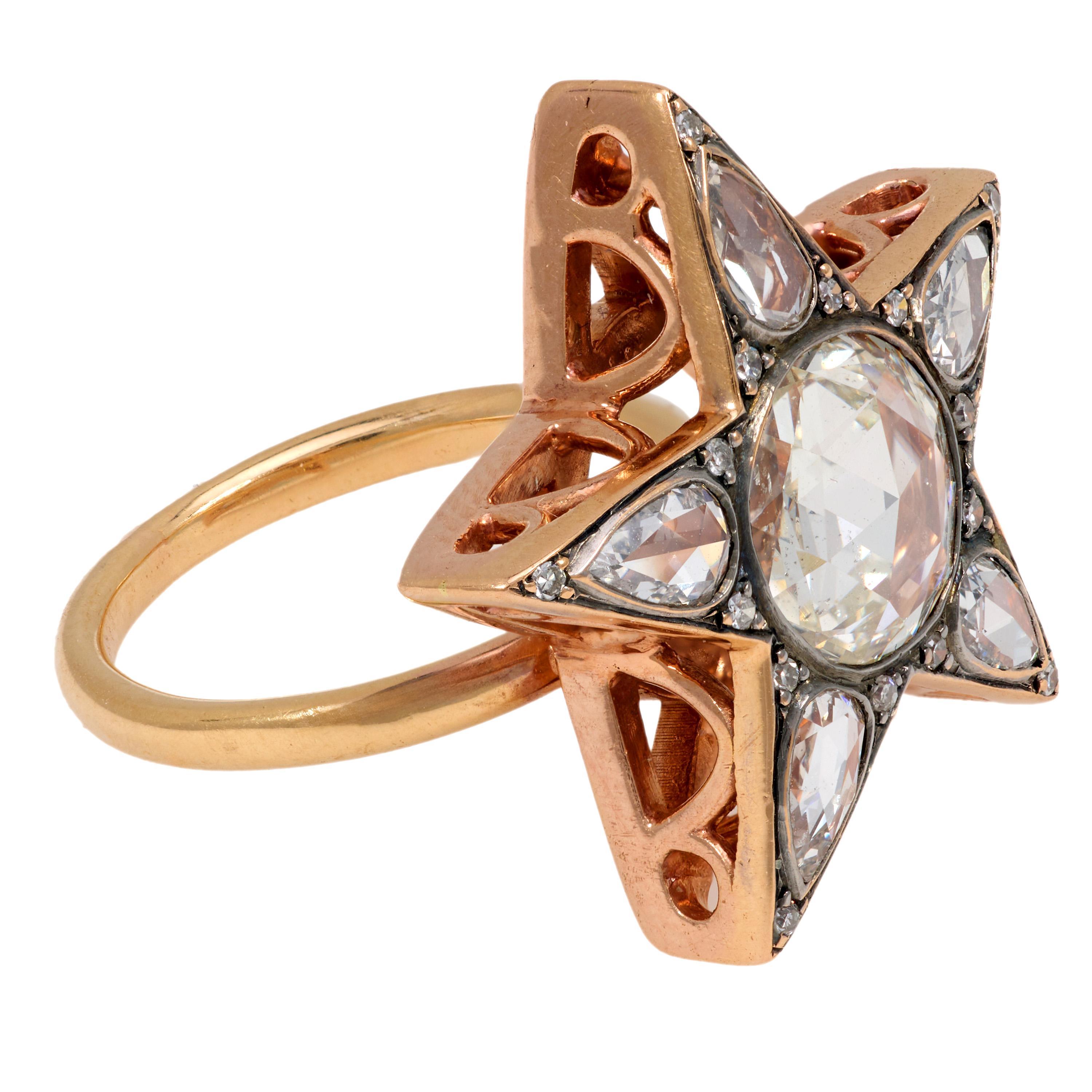 Rose Cut Vintage rose cut diamond 18k rose gold star ring For Sale