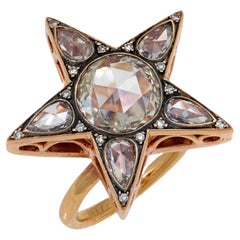 Vintage rose cut diamond 18k rose gold star ring