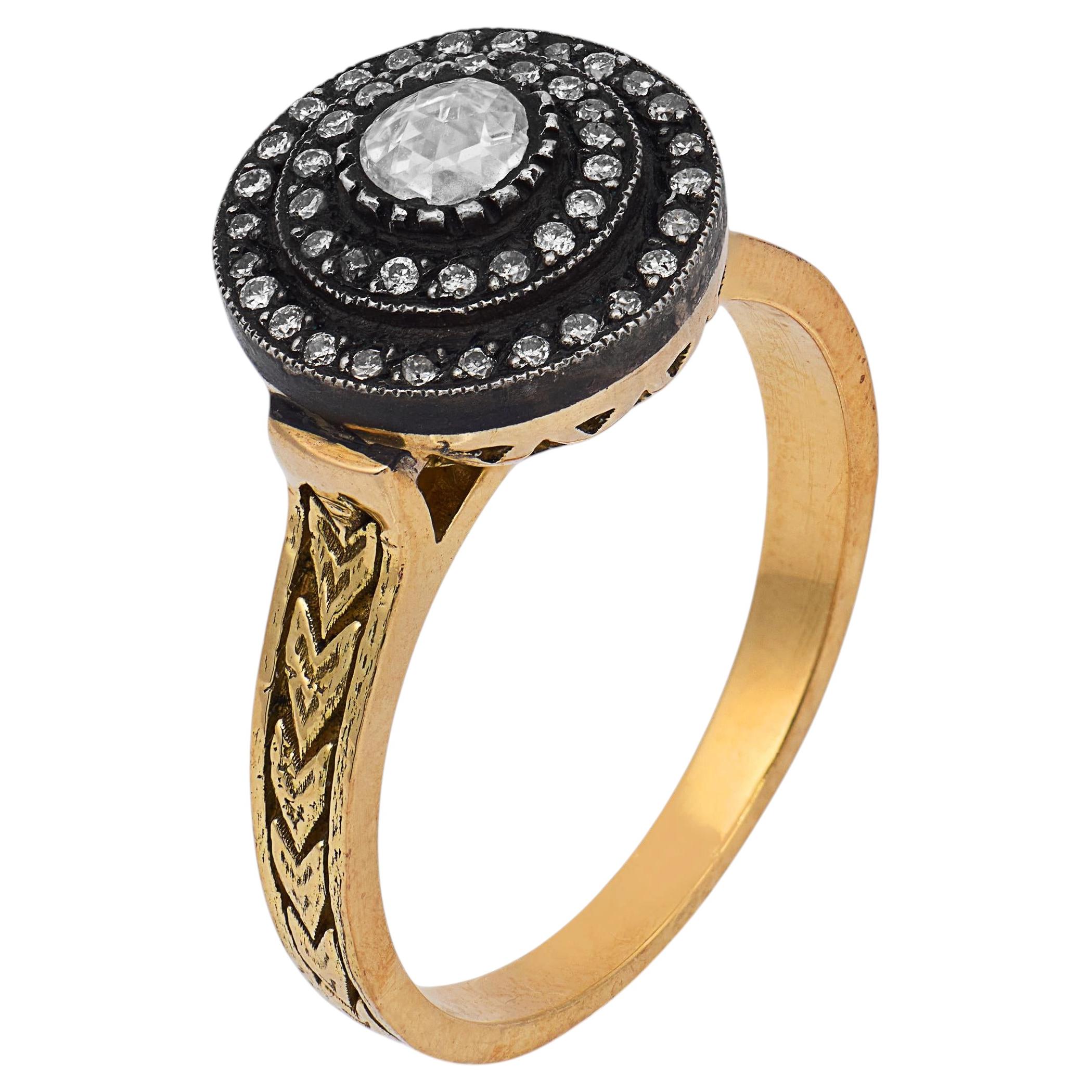 Cocktailring aus 18k Gelbgold mit Diamanten im Rosenschliff im Angebot