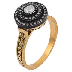 Anello cocktail vintage con diamante taglio rosa in oro giallo 18 carati