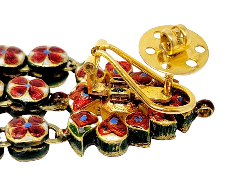 Vintage Rose Cut Diamond Chandelier Dangle Earrings 18 Karat Gold and Enamel For Sale 5
