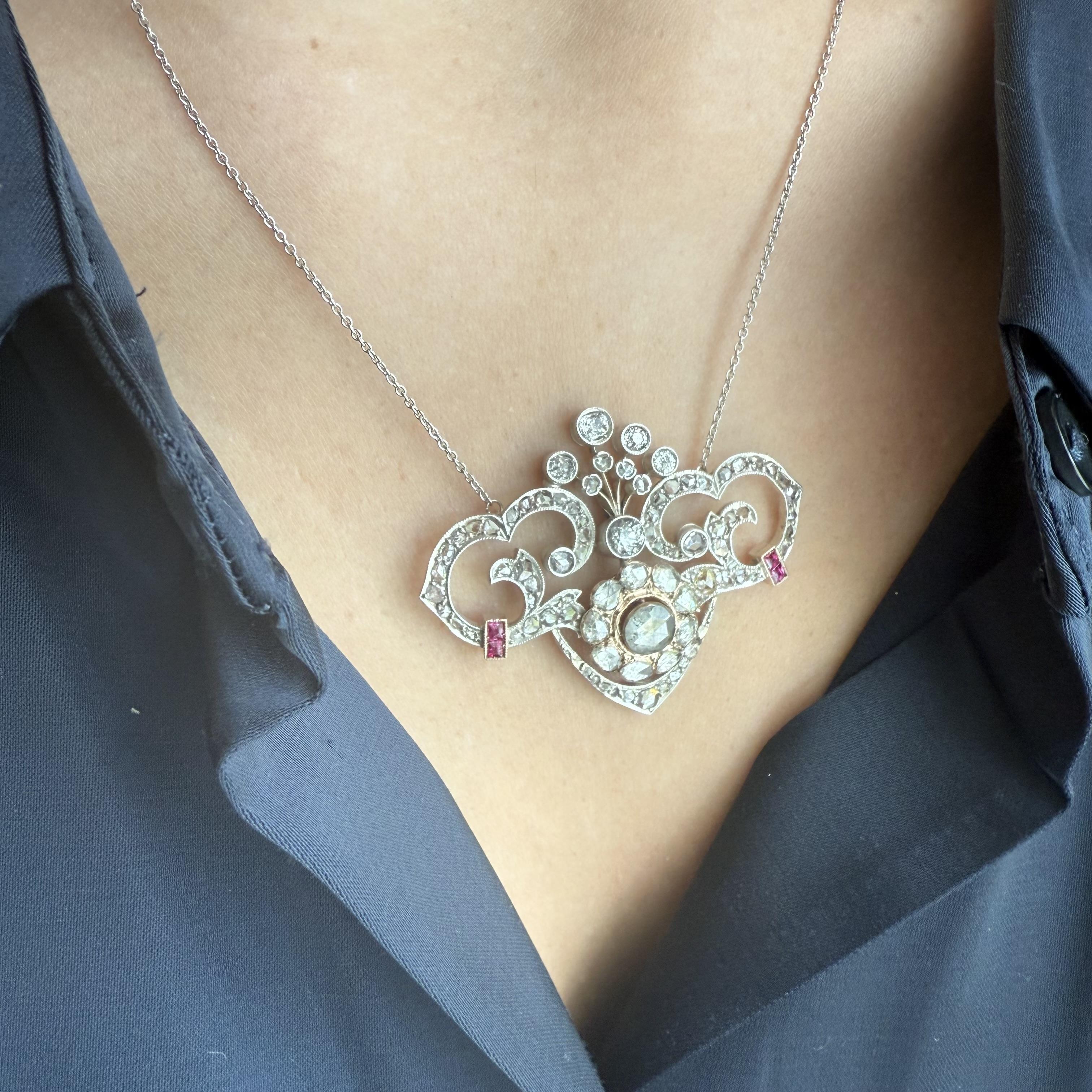 Vintage Rose Cut Diamond Conversion Halskette (Art déco) im Angebot