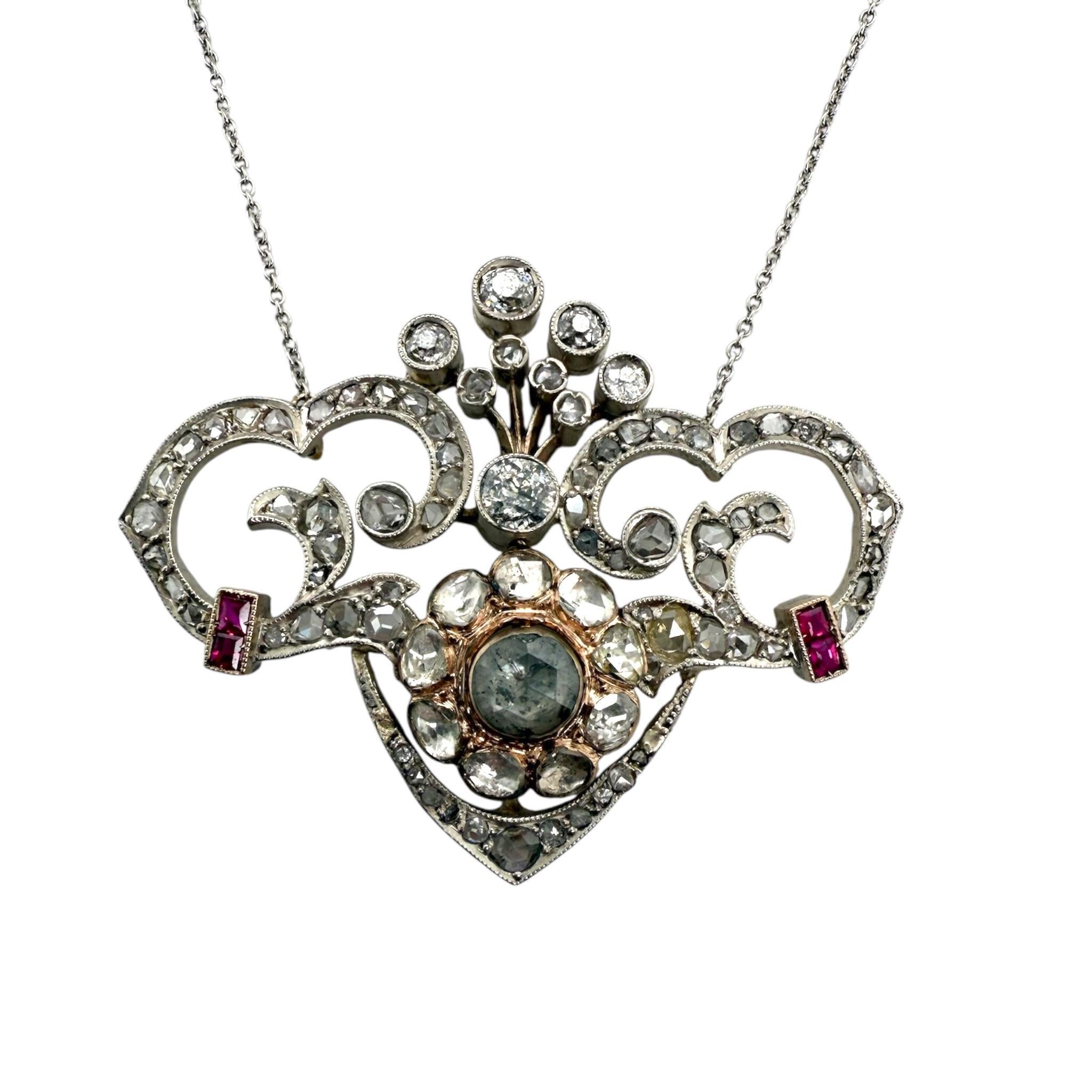 Vintage Rose Cut Diamond Conversion Halskette Damen im Angebot