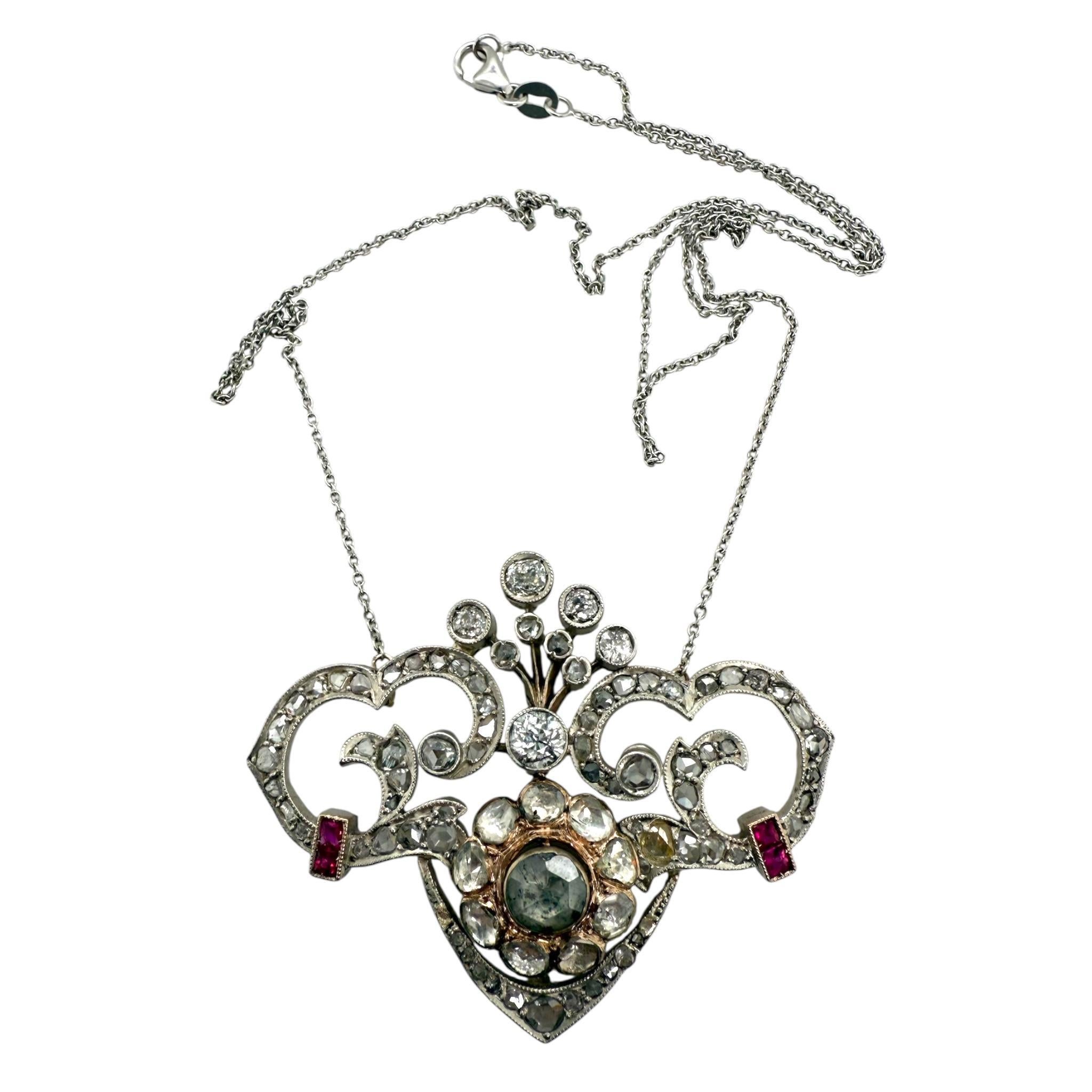 Vintage Rose Cut Diamond Conversion Halskette im Angebot 1