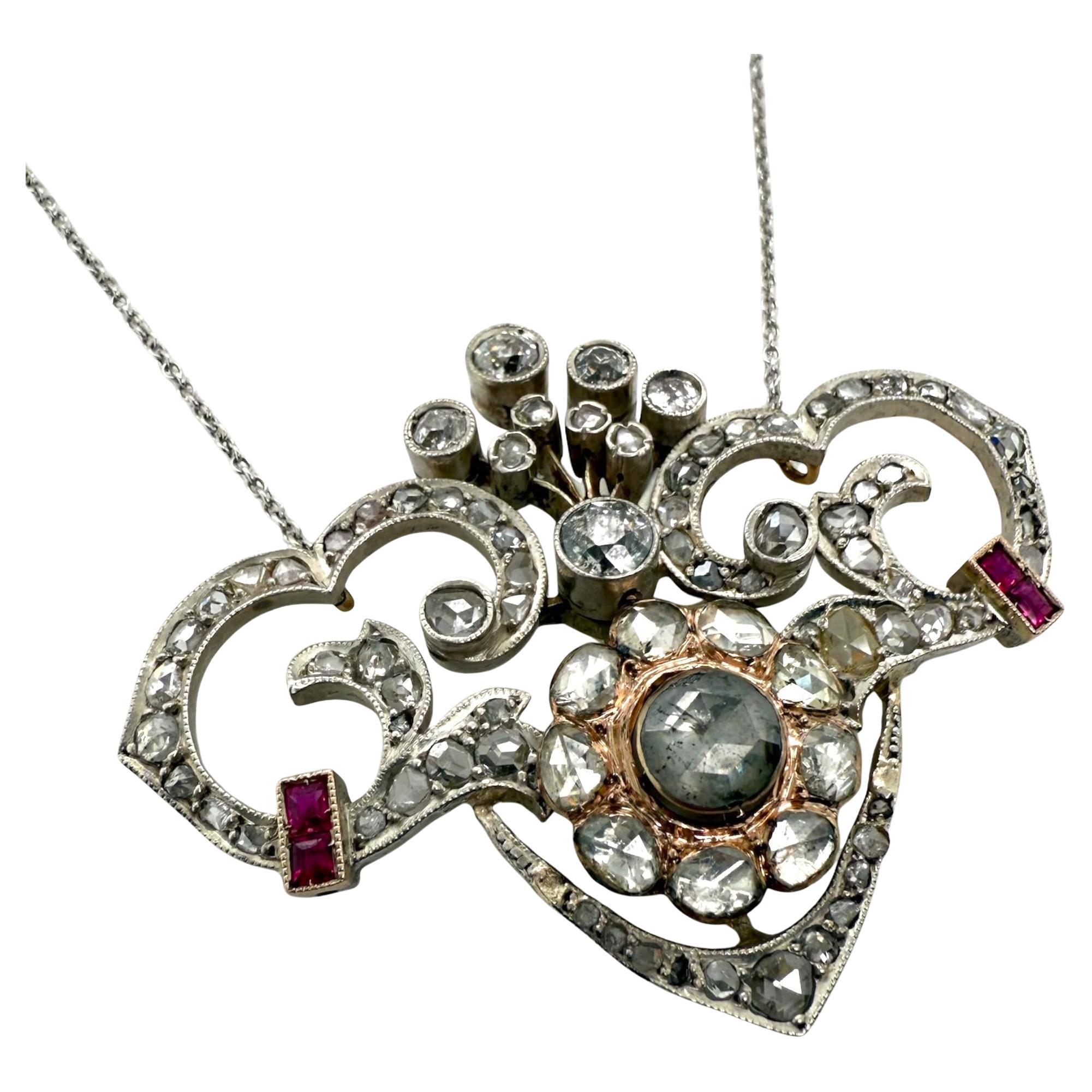 Vintage Rose Cut Diamond Conversion Halskette im Angebot