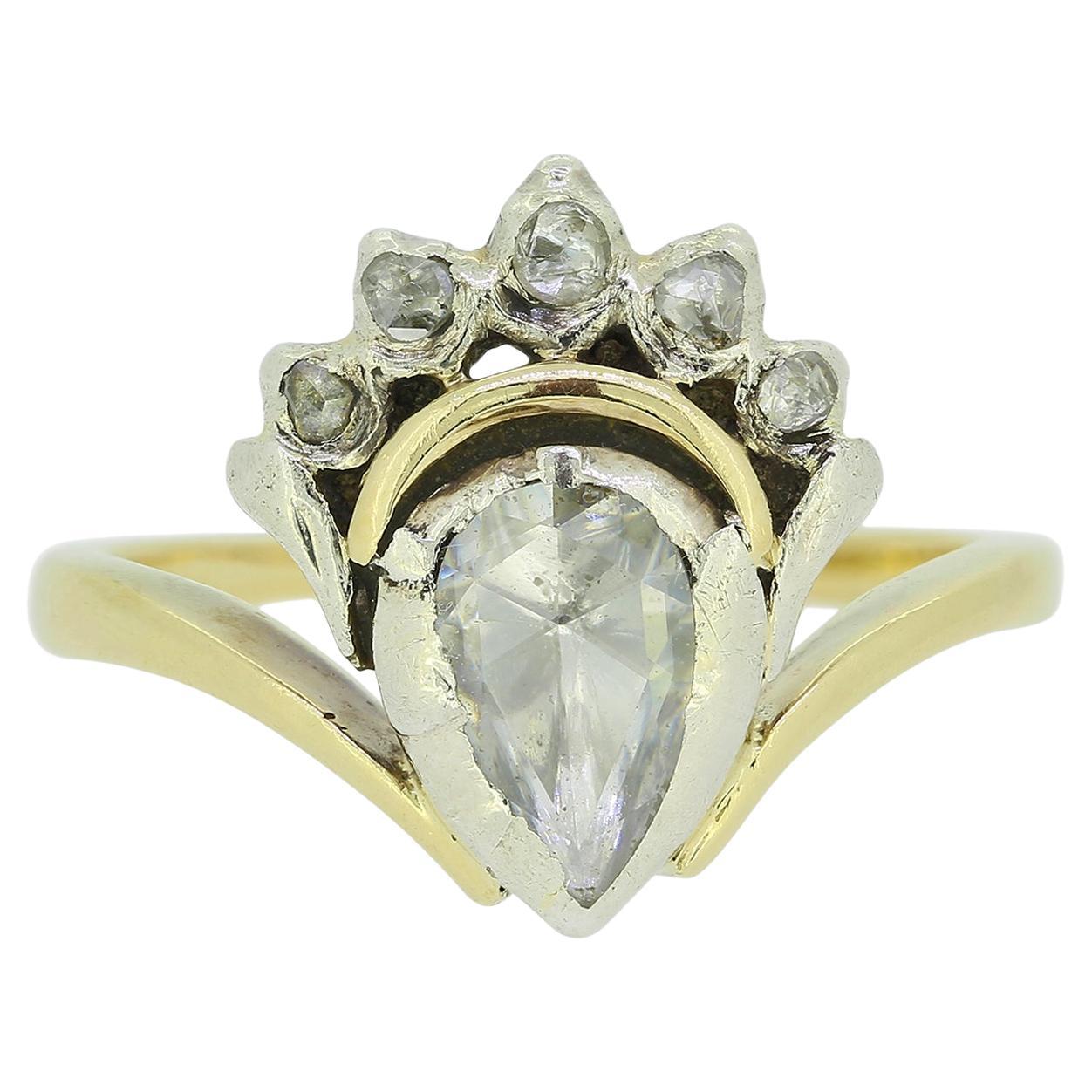 Vintage Rose Cut Diamond Crown Ring For Sale